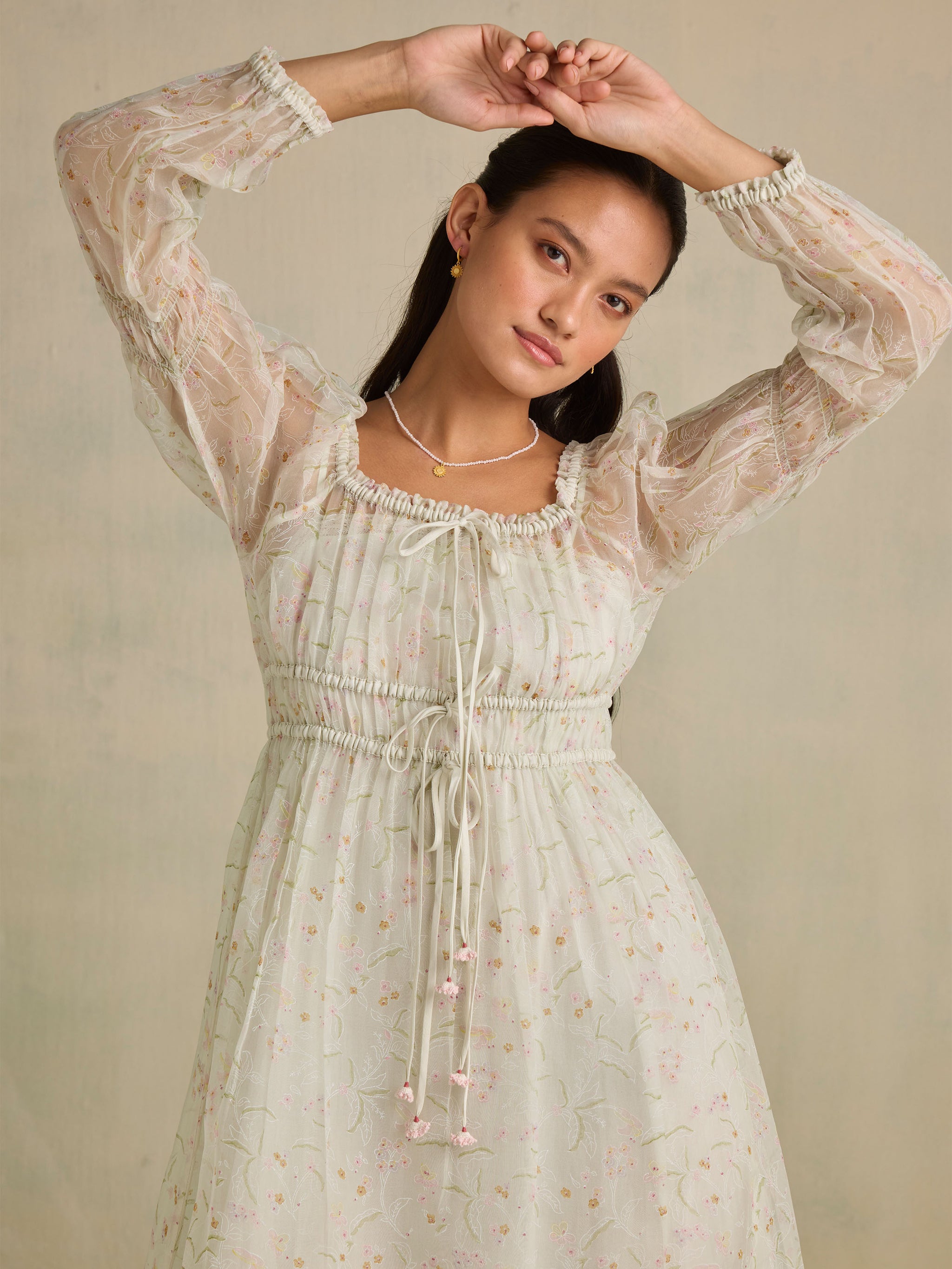 open lace back dress Celery Ice Organza Dress | Fresh Floral Patterns