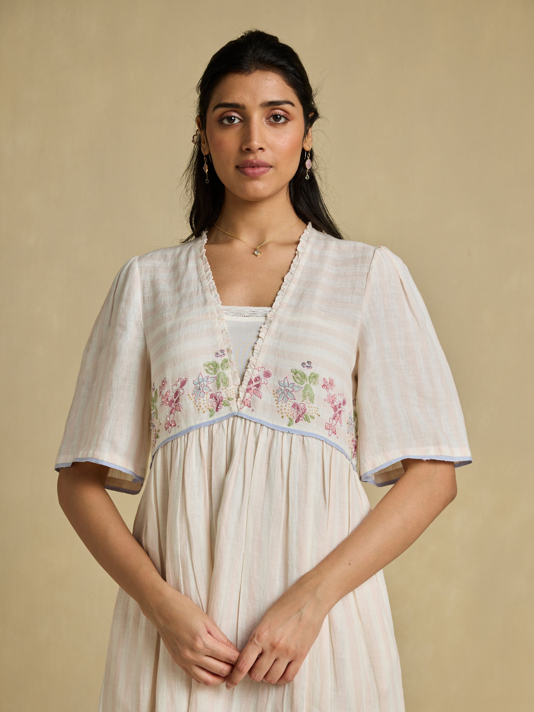 Chalk Flowers Linen Dress