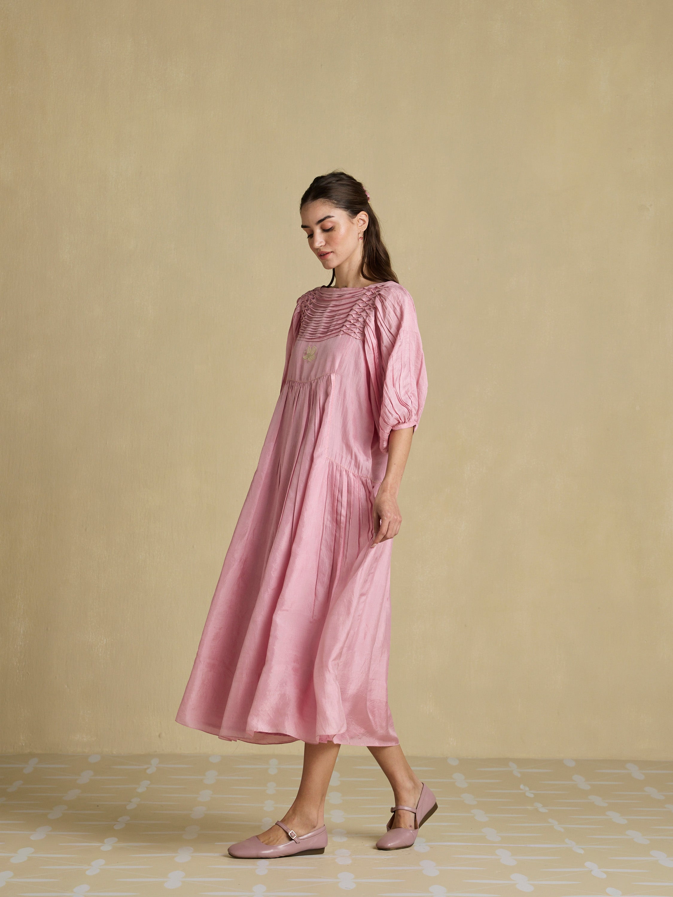 Pleated Gently Silk Dress