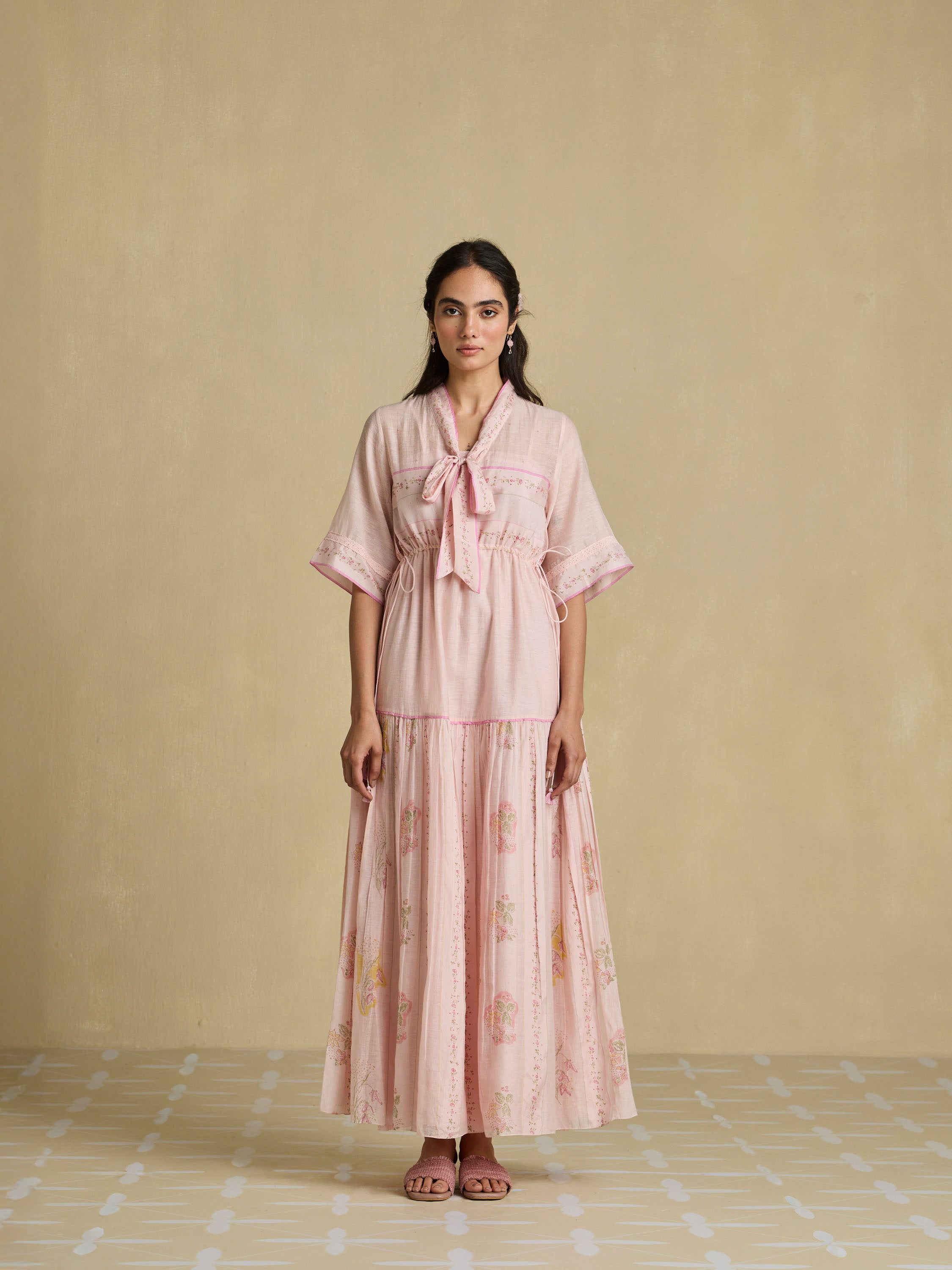 Soft Peony Maxi Dress | Hand Block Printed Cotton Silk