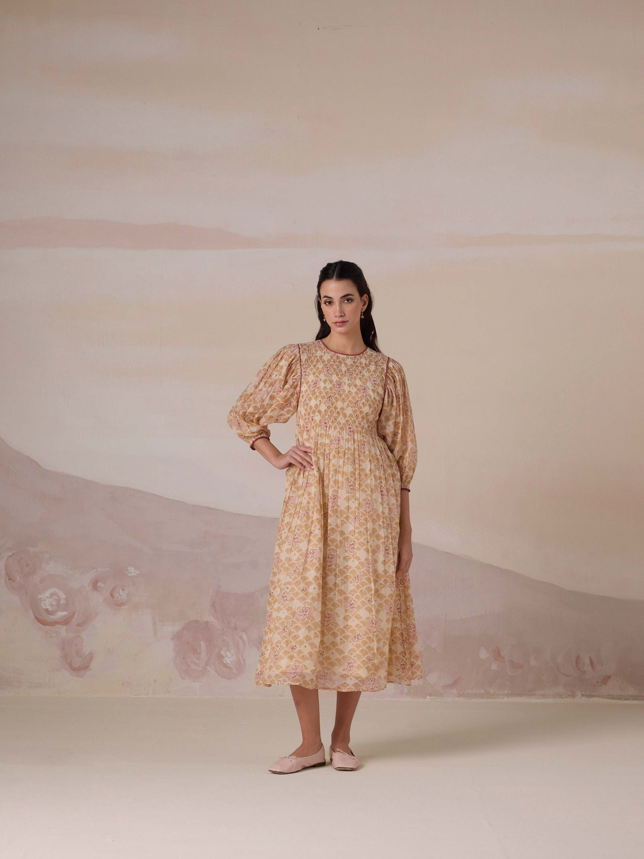 Orchard Apricot Smock Dress