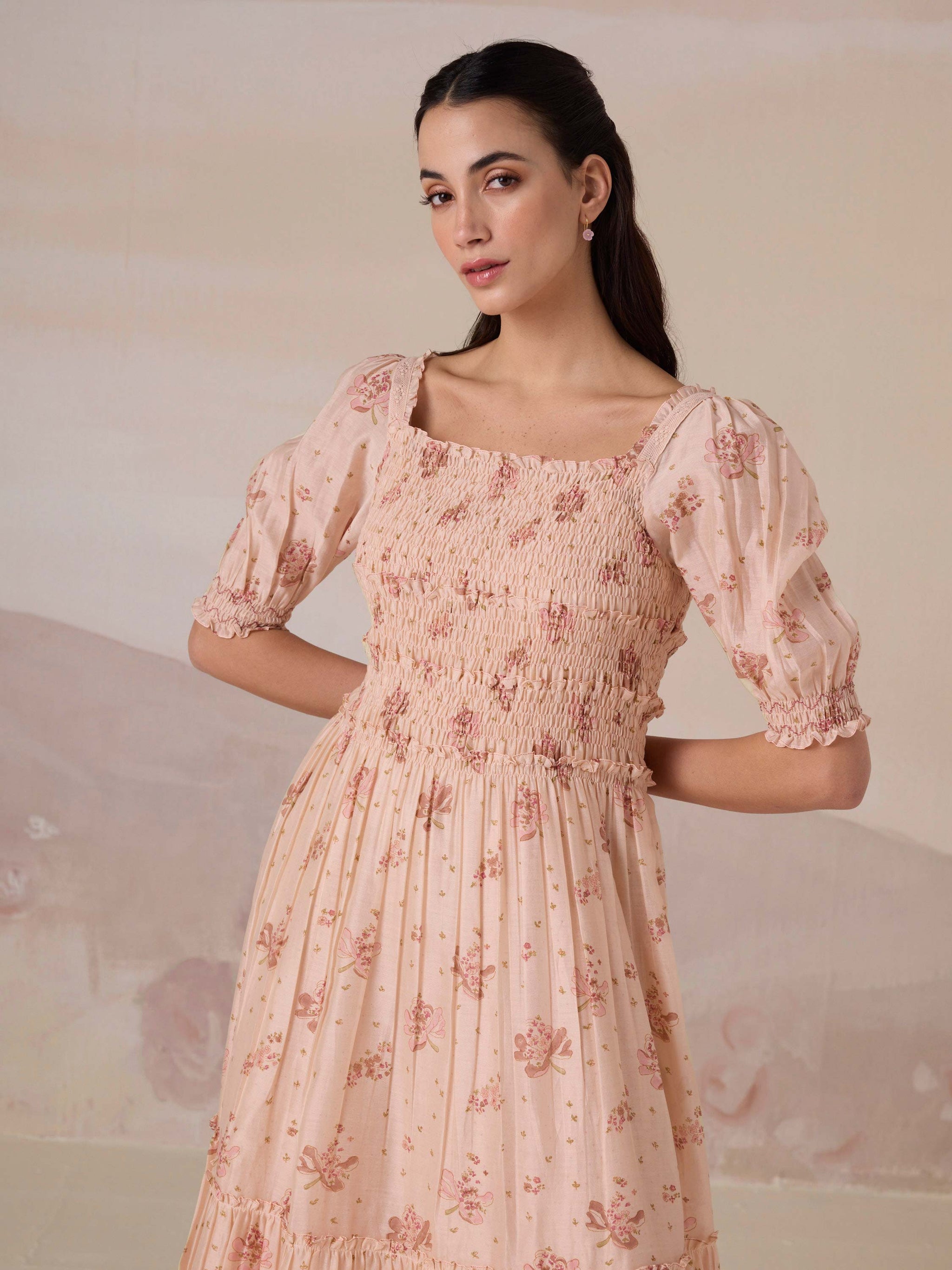 cotton smock dress Midsummer Rose | Chanderi Silk Size:Divine NoLongSleeve Yellow Dress Black Shoes or casual summer events
