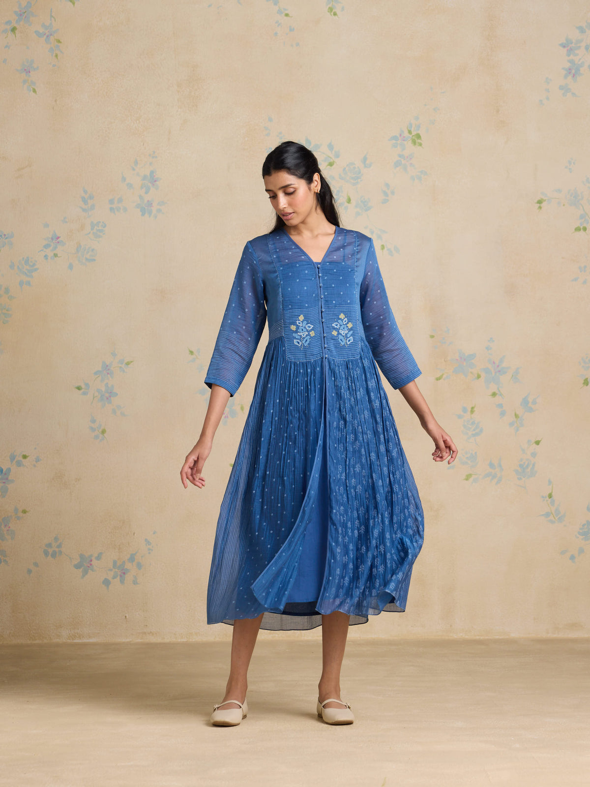 Indigo Folklore Midi Dress