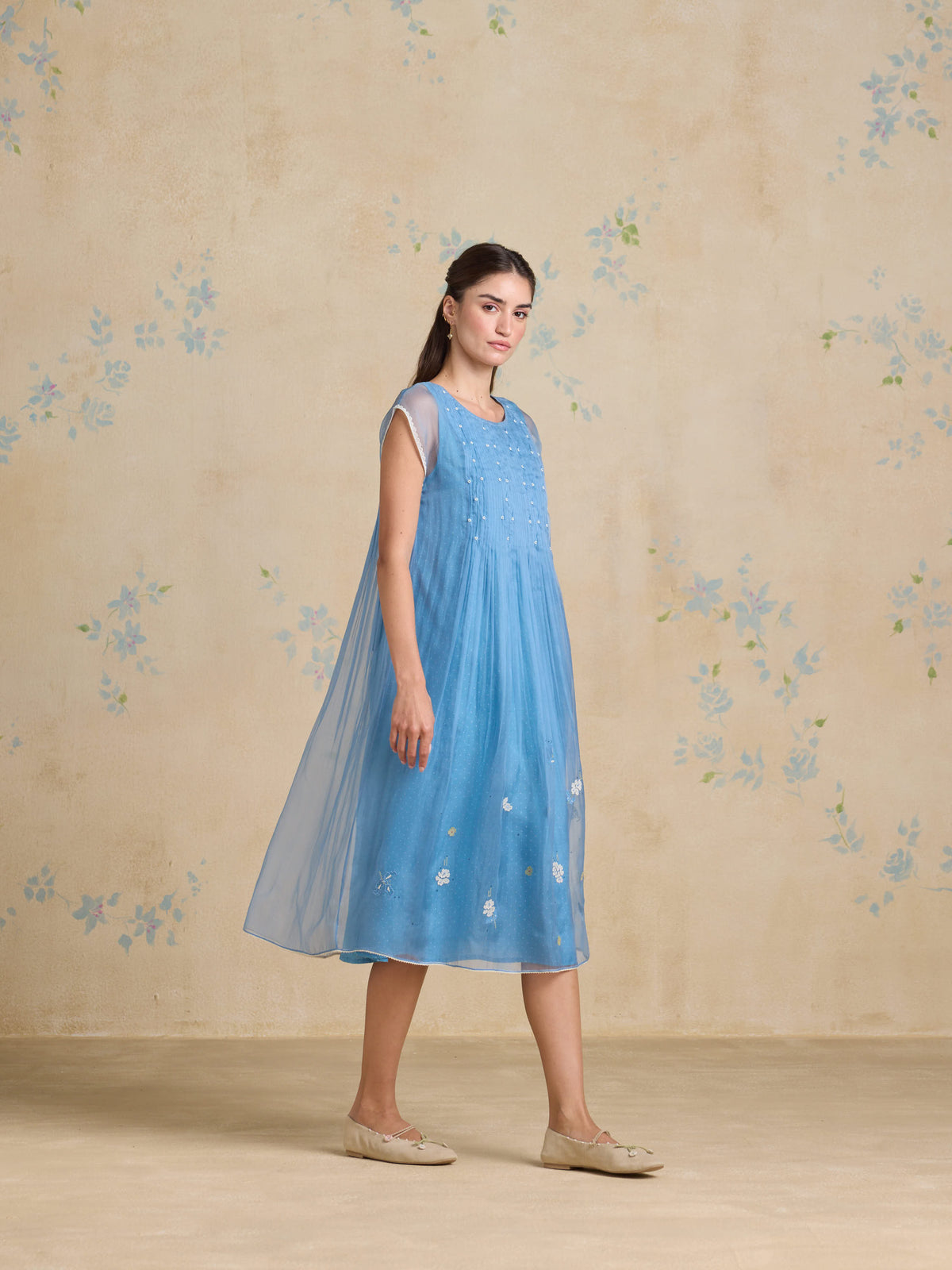 Blue Poppy A-Line Dress