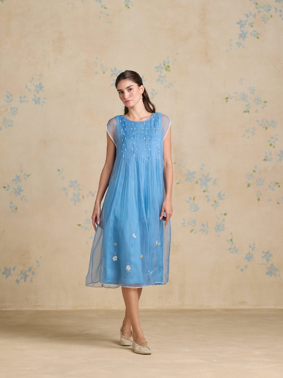 Blue Poppy A-Line Dress