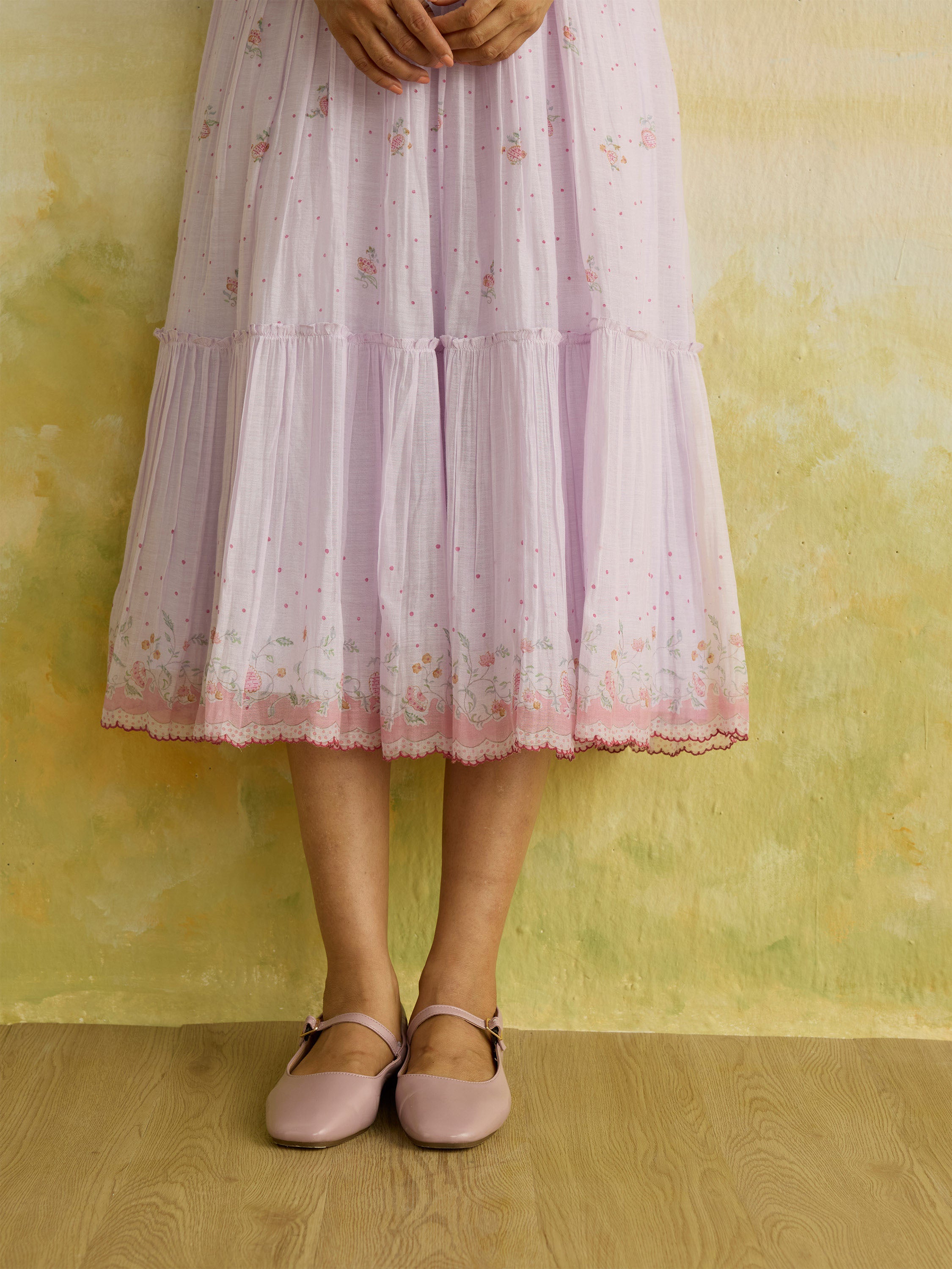 Petalglow Ruffle Midi Dress
