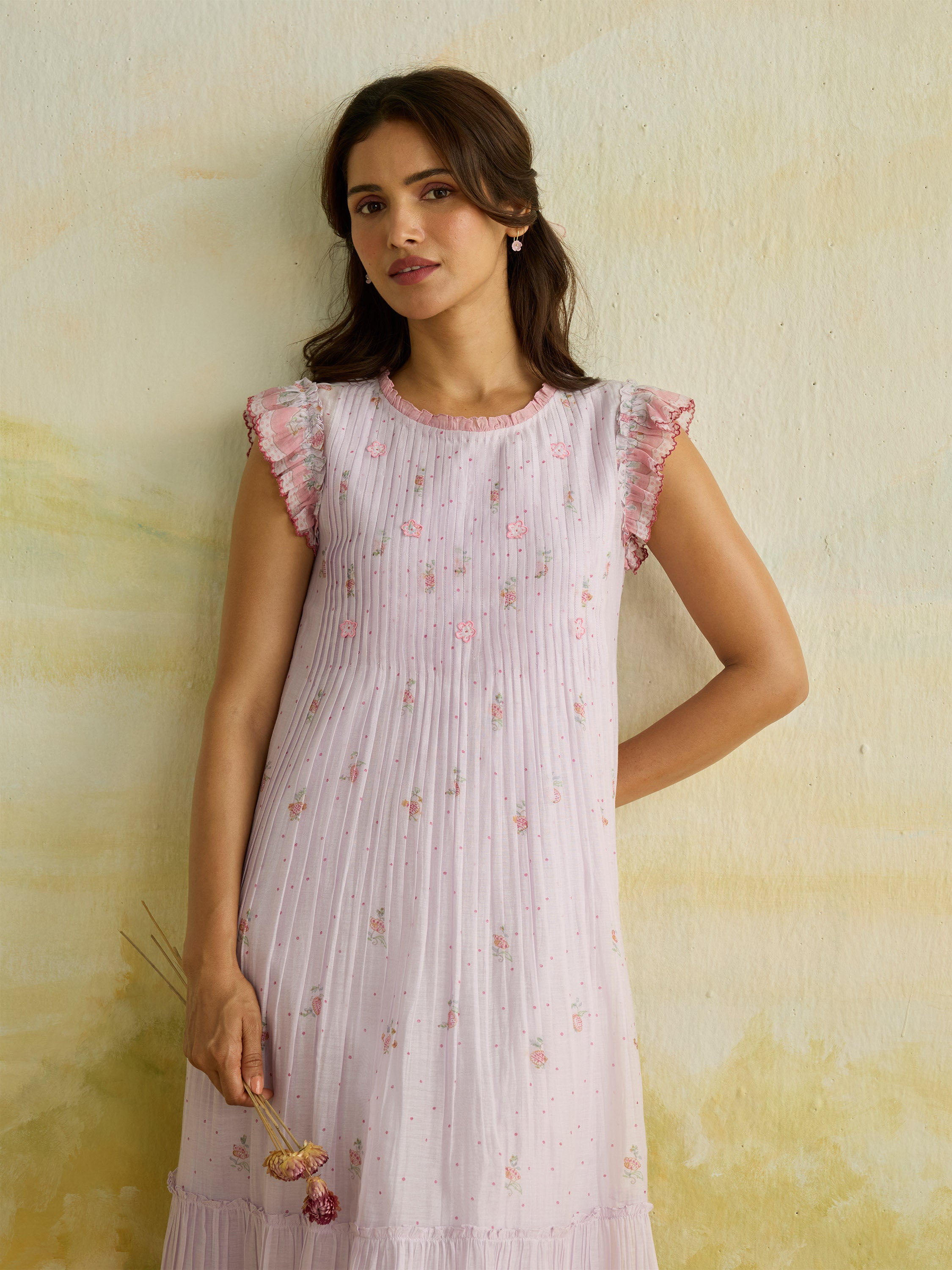 Petalglow Ruffle Midi Dress