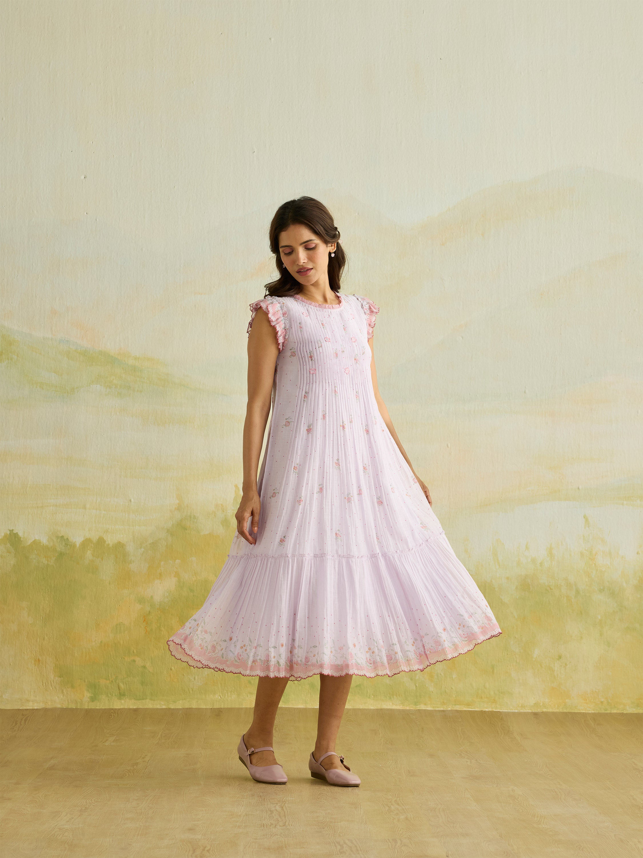 Petalglow Ruffle Midi Dress
