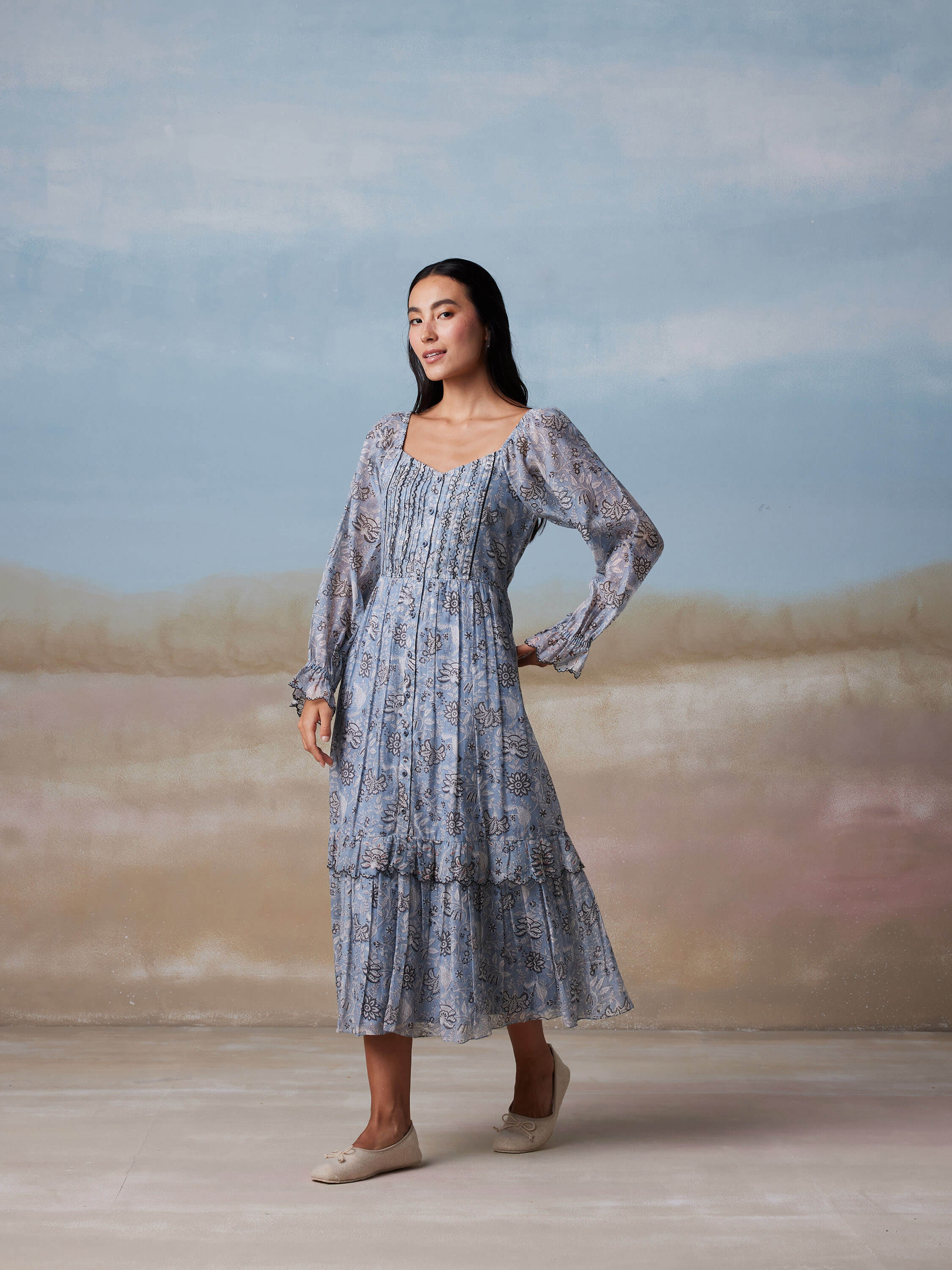 Blue Bird Peasant Dress - Image 3