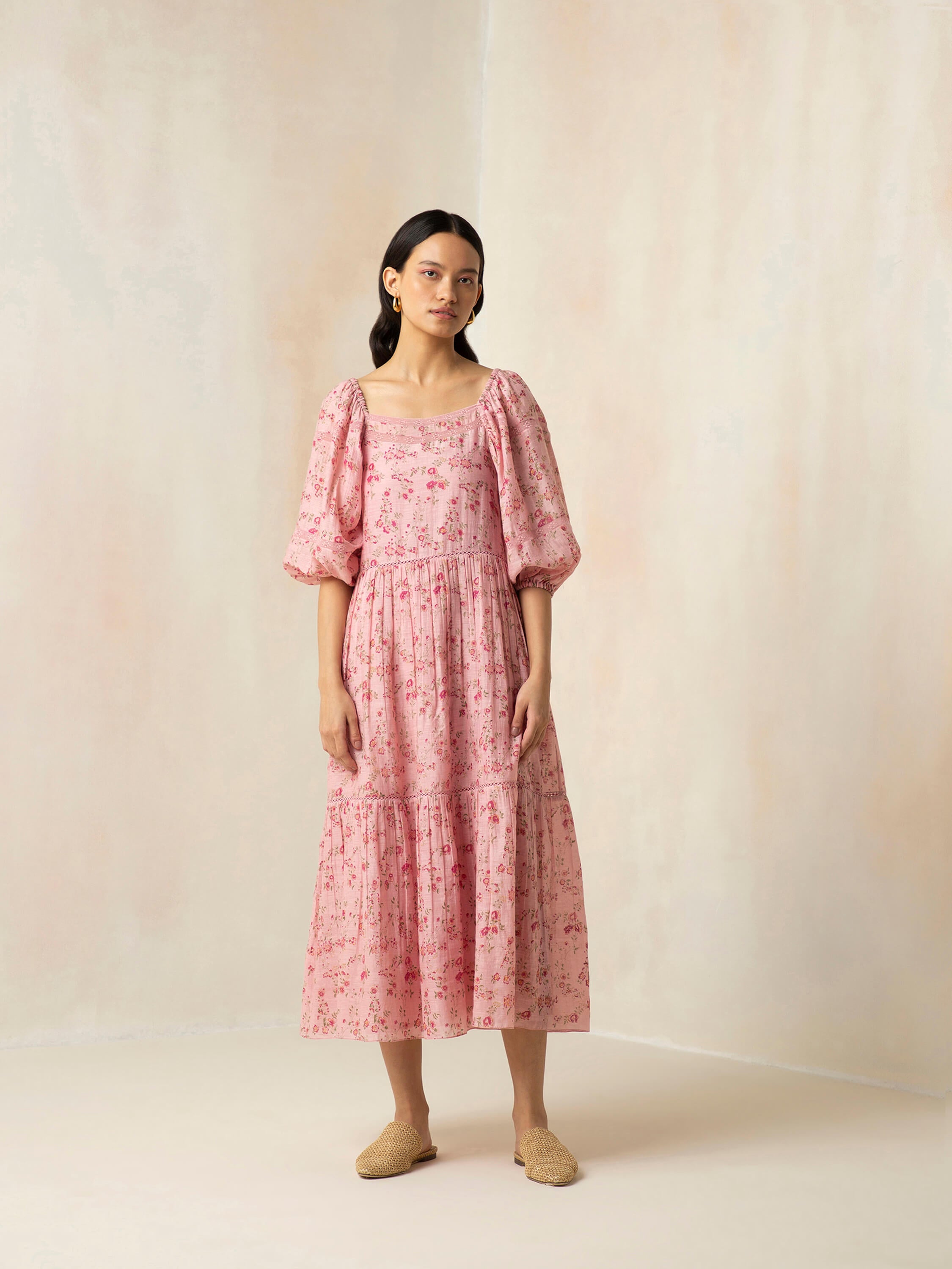 Flamingo Peasant Dress - BunaStudio