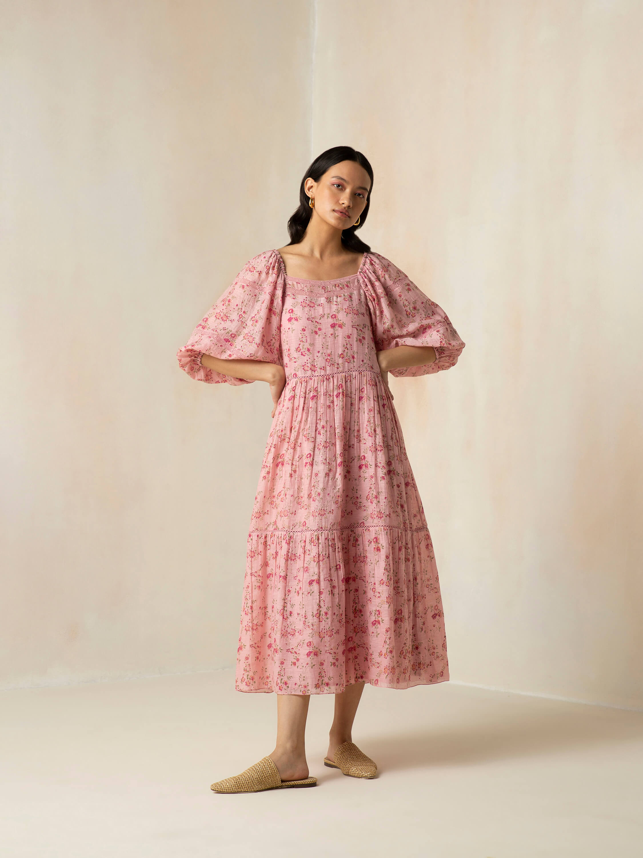 Flamingo Peasant Dress - BunaStudio