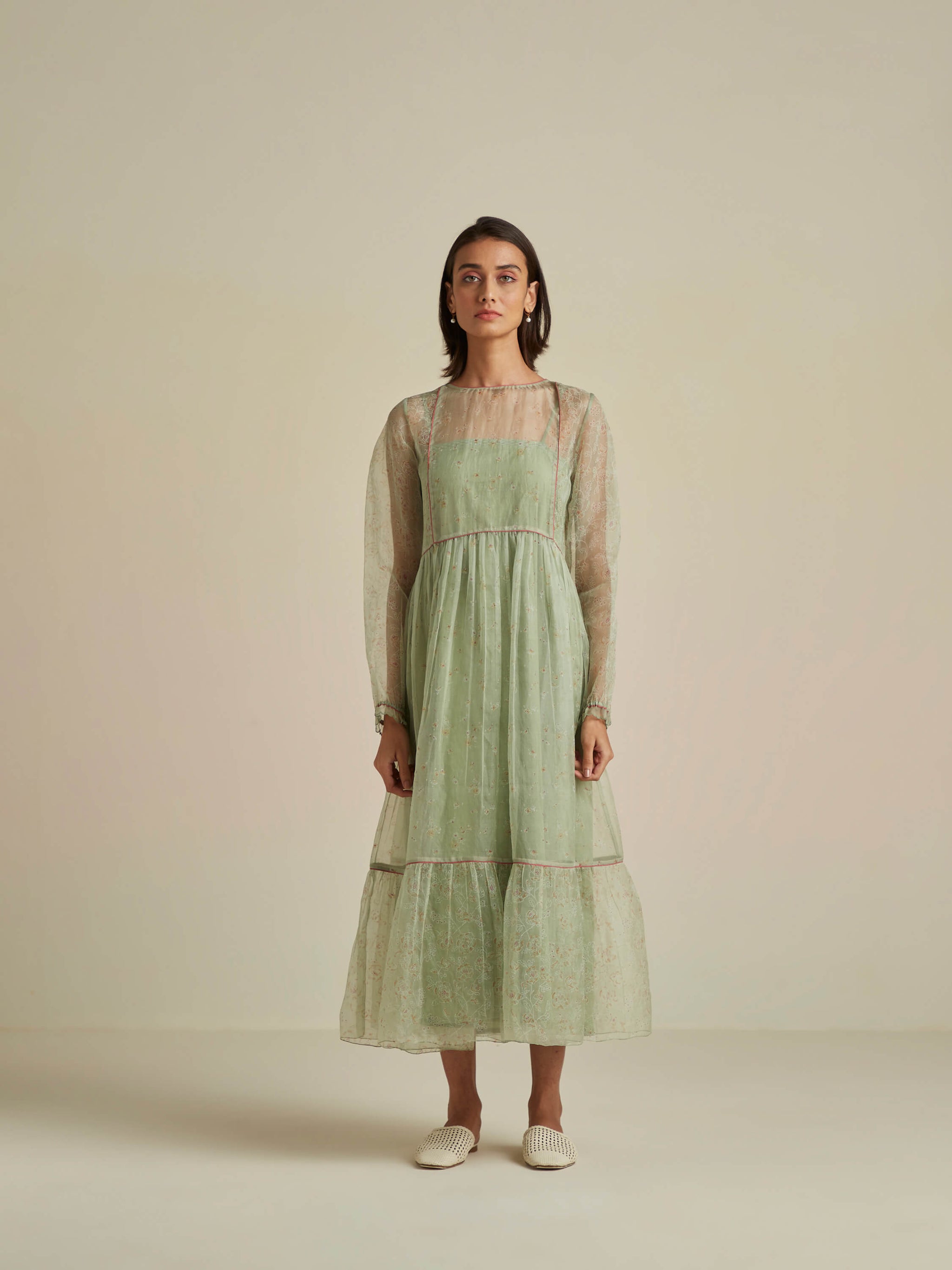 matcha green color dress Matcha Swirl Organza Maxi Dress: Shop Romantic Silk Dresses