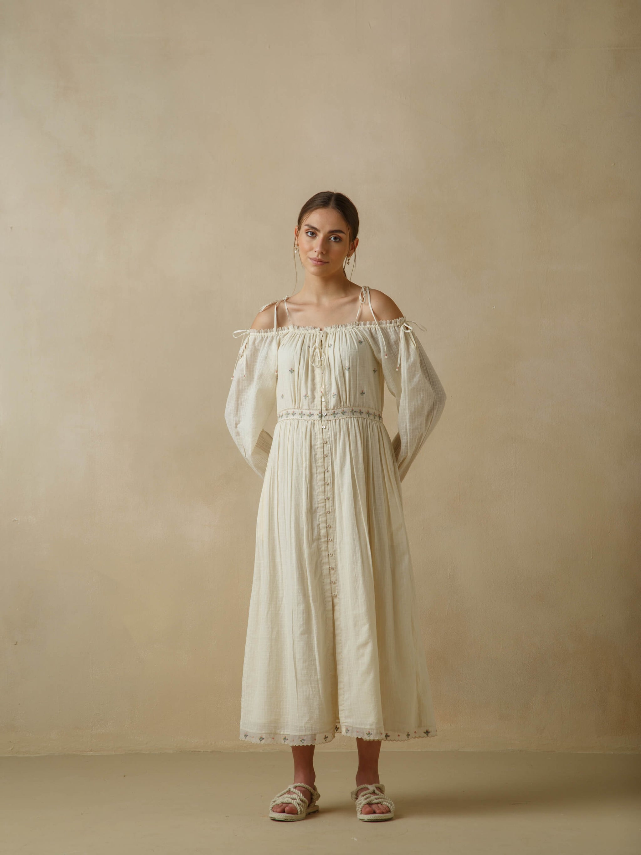 Off-Shoulder Lawn Maxi Dress: Embrace Effortless Summer Style