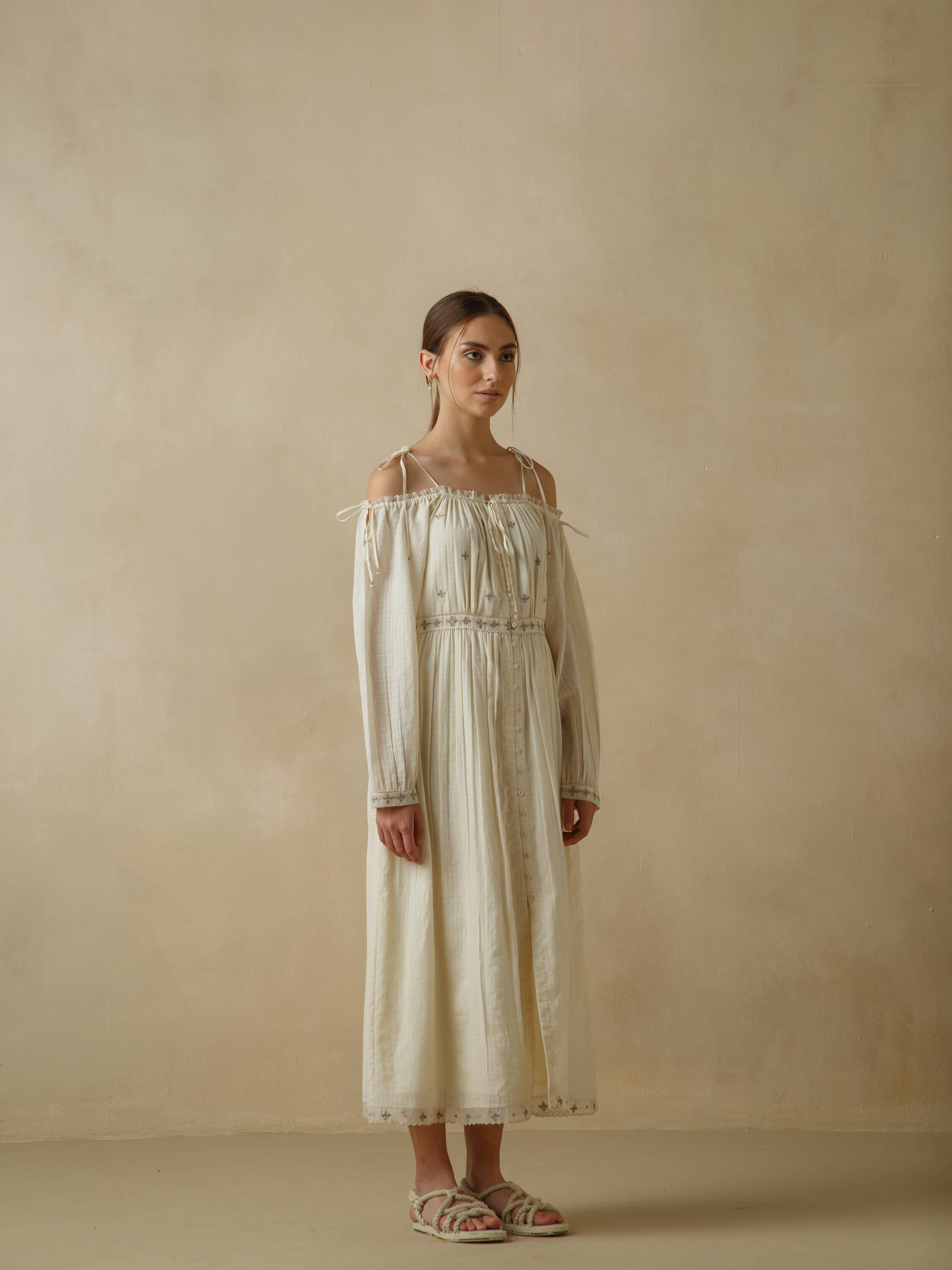 Off-shoulder Lawn Maxi Dress - Image 3