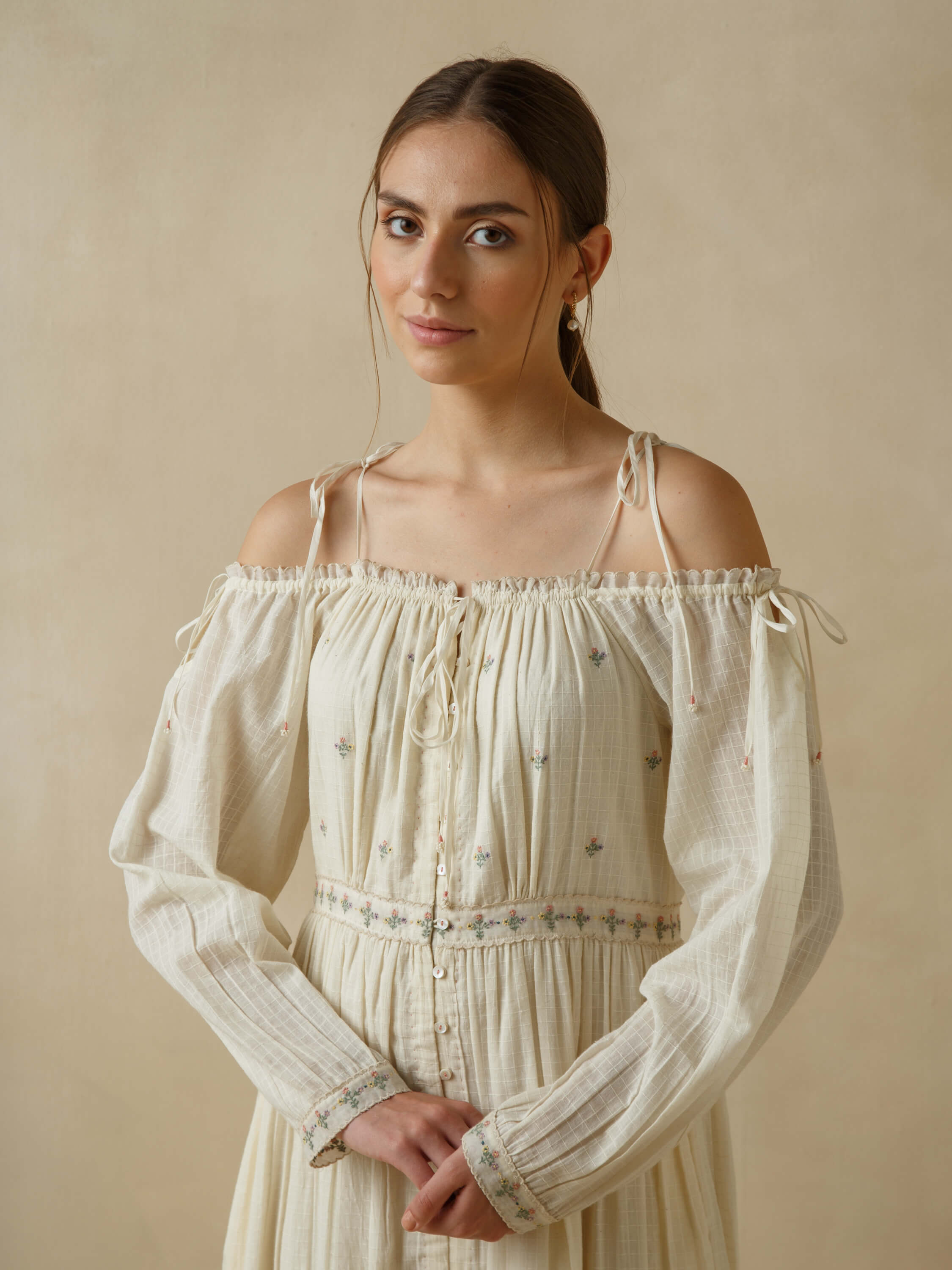 Off-shoulder Lawn Maxi Dress - Image 5