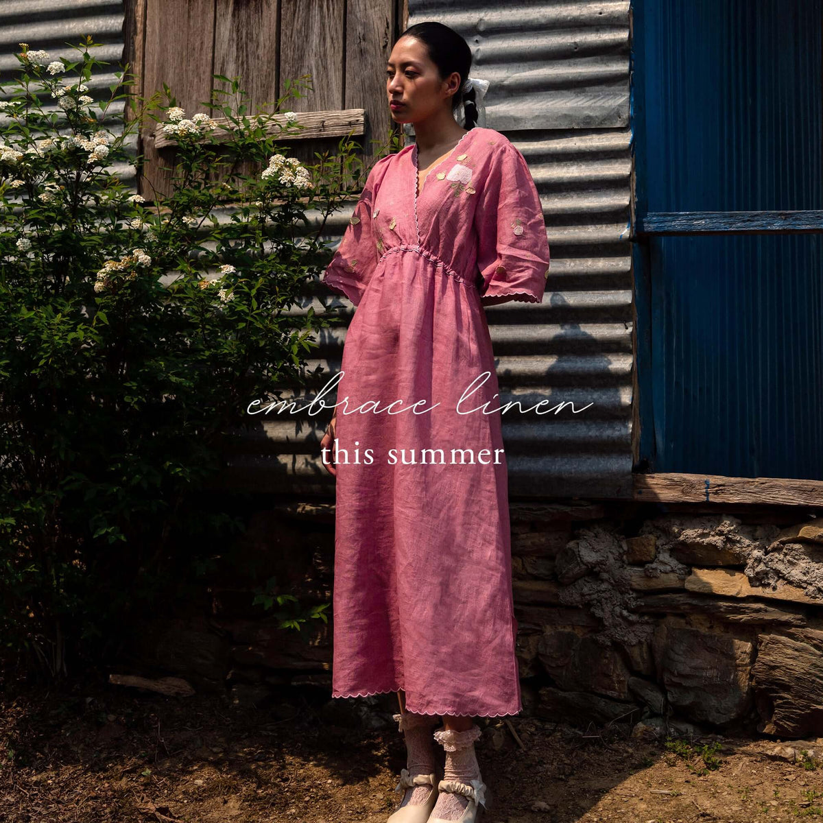 knee length dresses for ladies Mixed Linen Dress – isobel & cleo main image 1