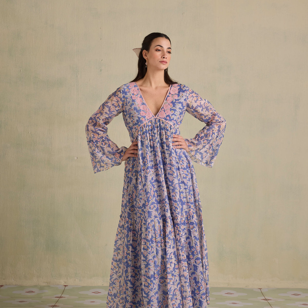 Dewberry Maxi Dress | Blue Floral Chintz Prints