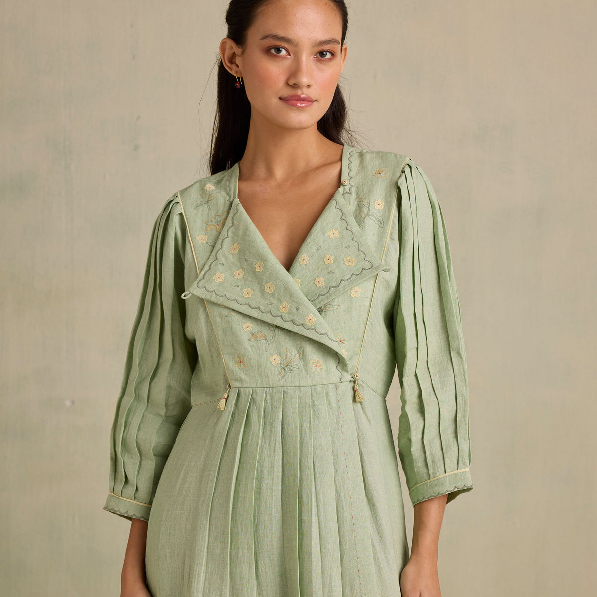 knee length dresses for ladies Persephone Shirring Linen Maxi Dress Pink Stripe Curve main image 1