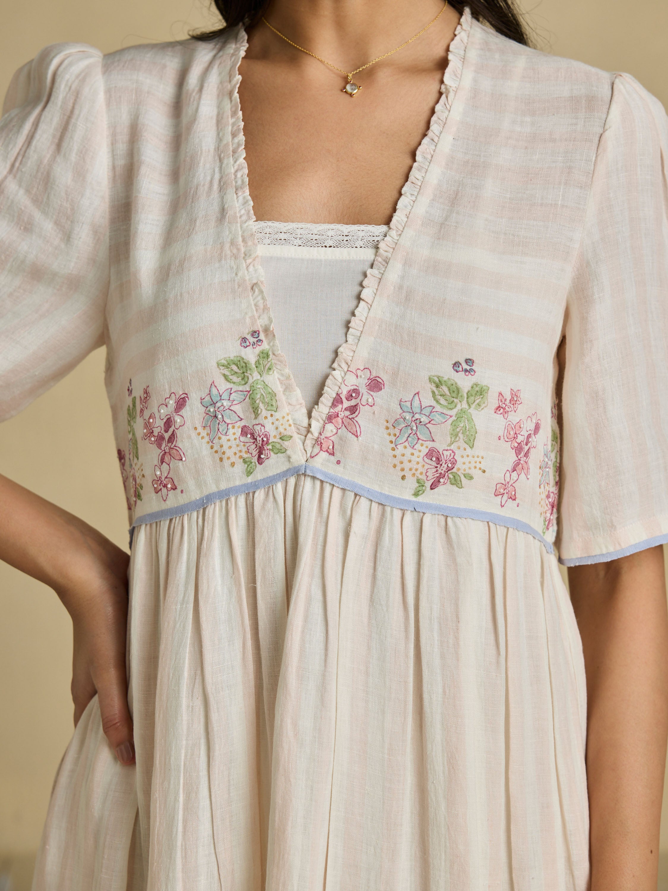 Chalk Flowers Linen Dress