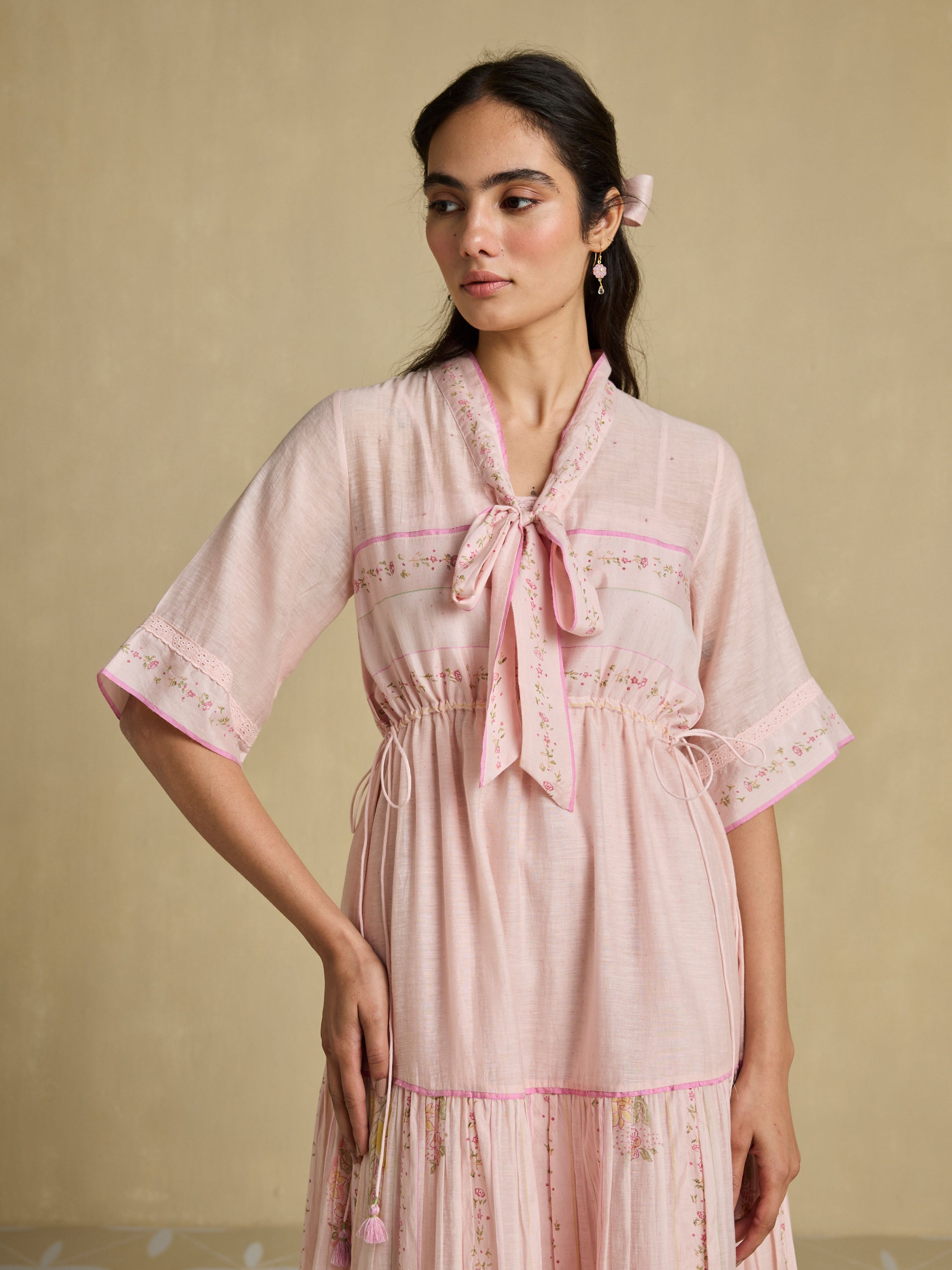 Soft Peony Maxi Dress | Hand Block Printed Cotton Silk