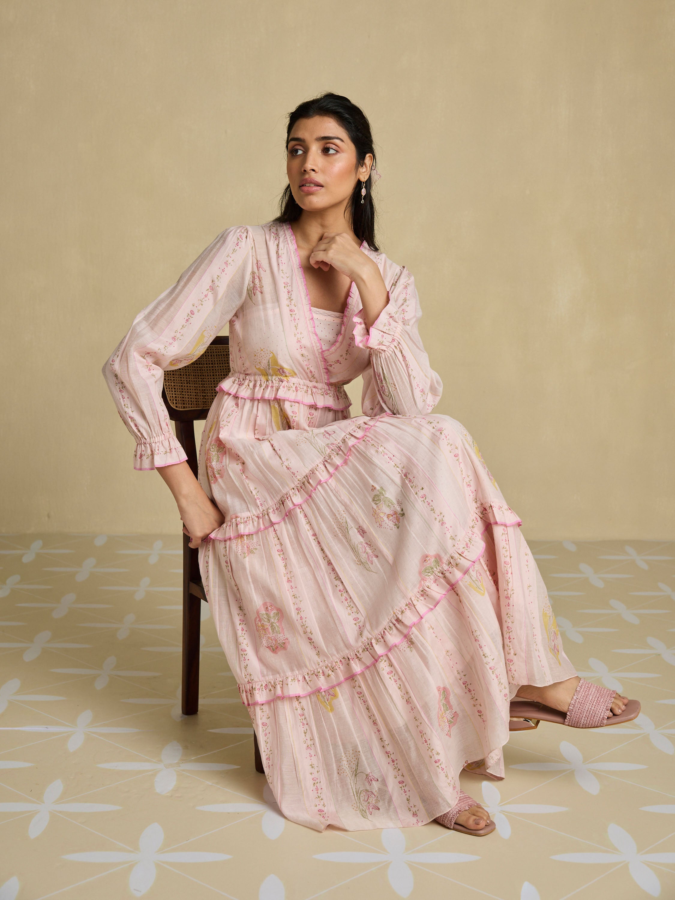Tiered Tales Wrap Dress | Hand Block Printed Cotton Silk