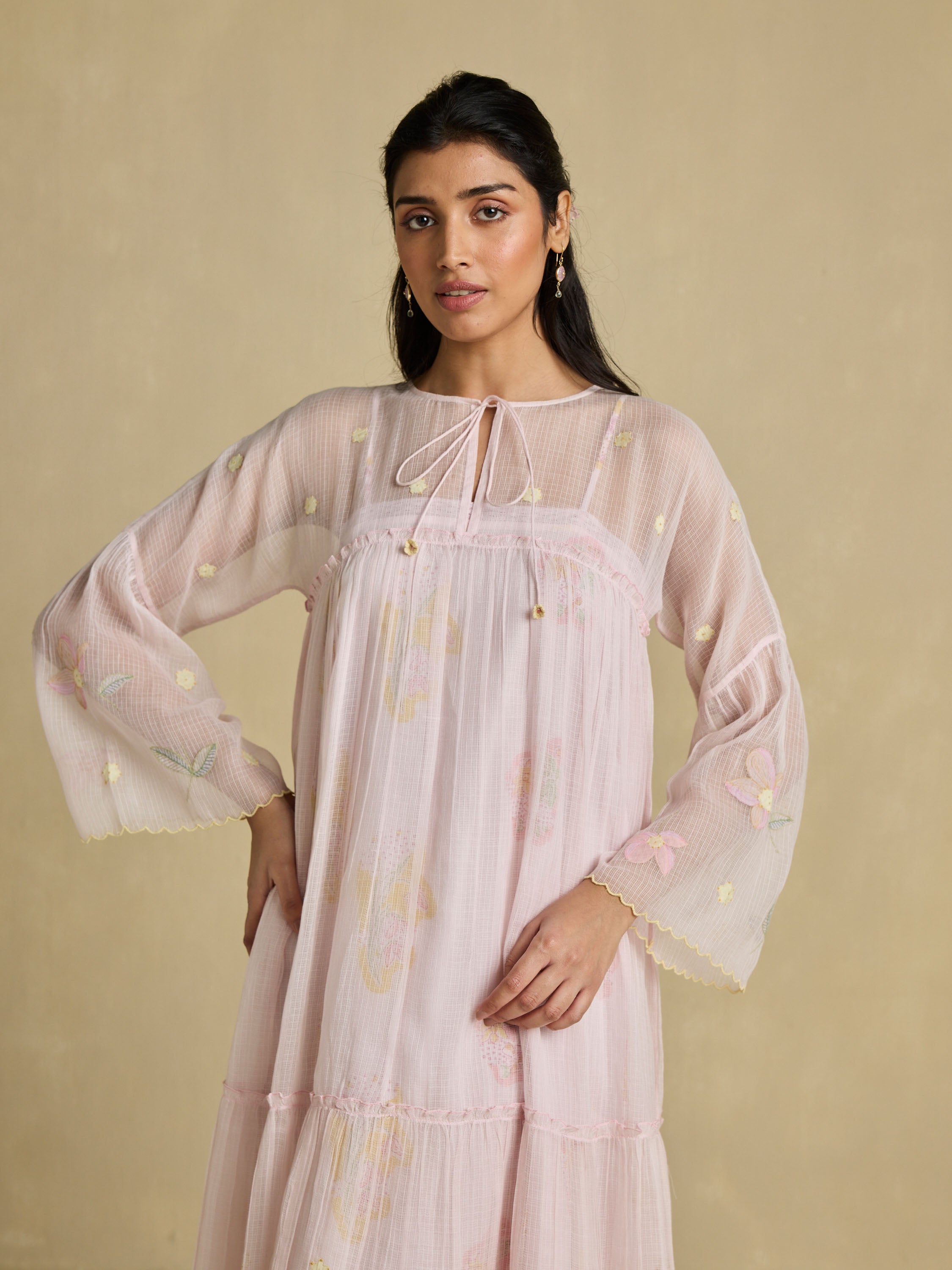 Lilac in the Shade Dress | Embroidered Kota Doria Cotton Dress