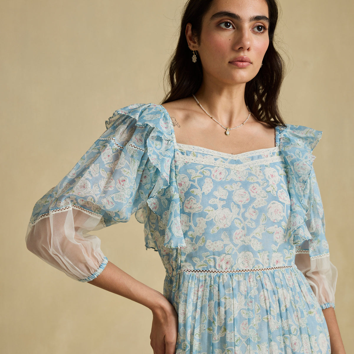 Elsewhere Lace Dress | Hand Block Printed Chanderi Cotton Silk Elsewhere Lace Dress | Hand Block Printed Chanderi Cotton Silk