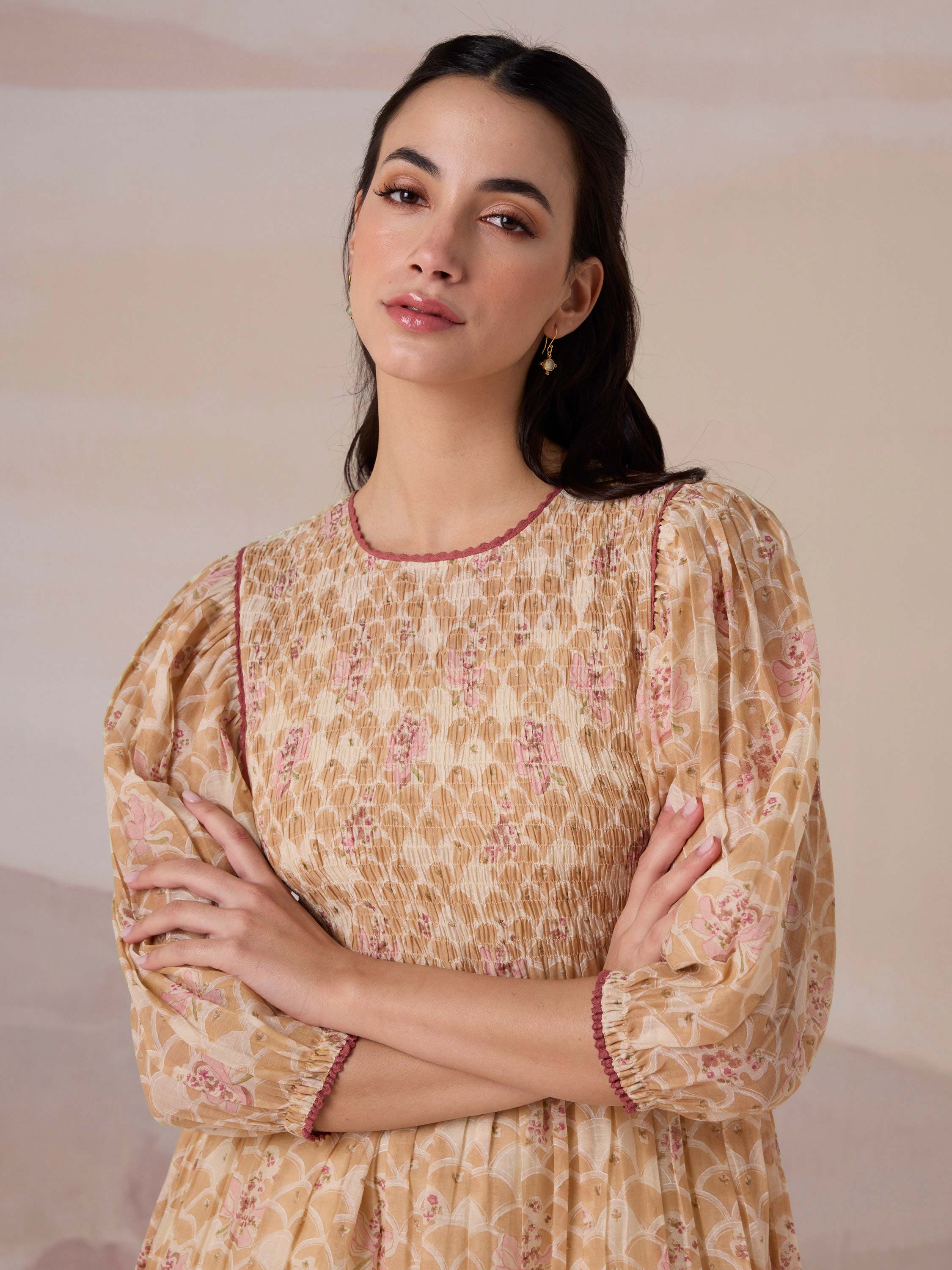 Orchard Apricot Smock Dress