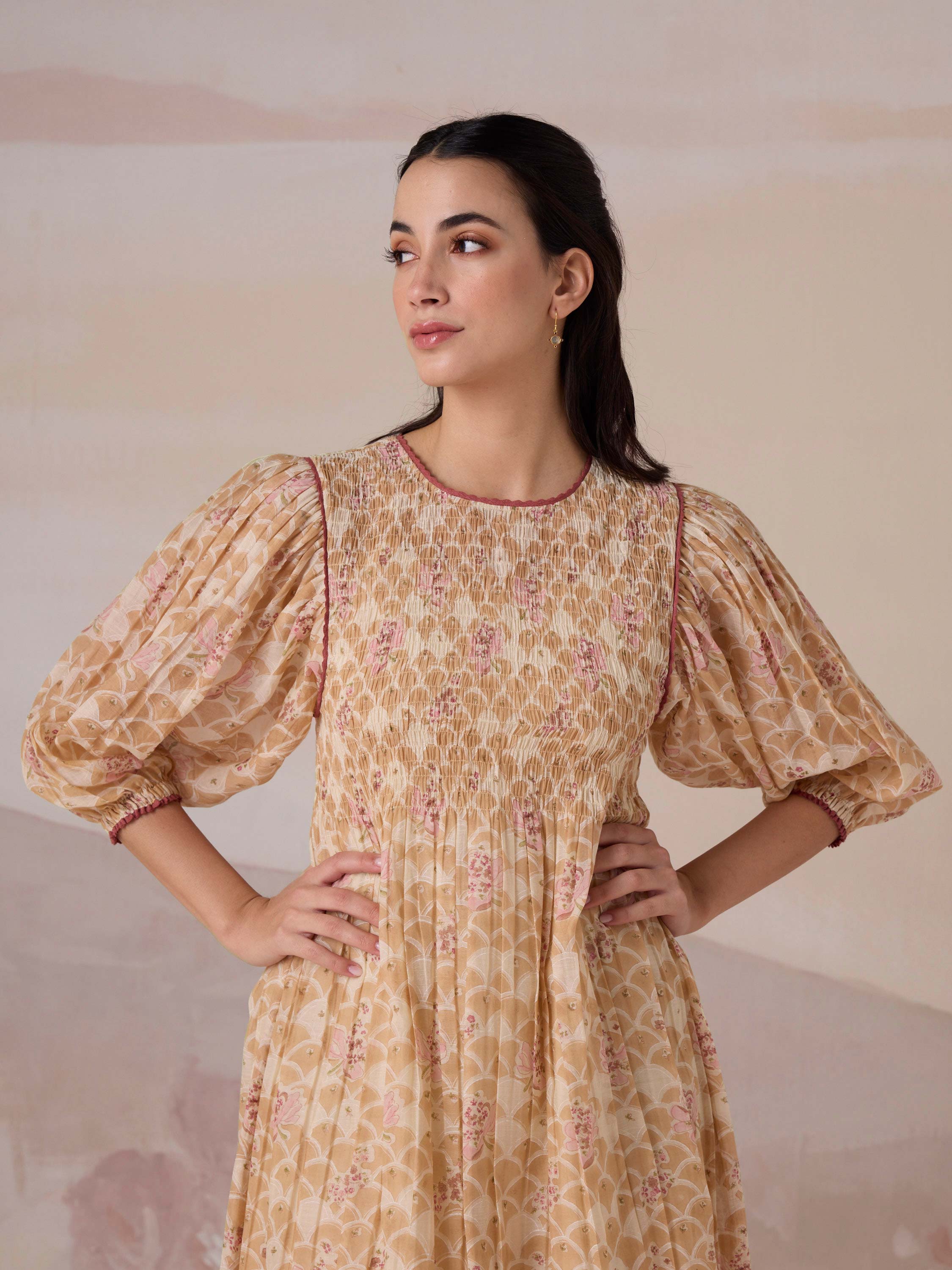 Orchard Apricot Smock Dress