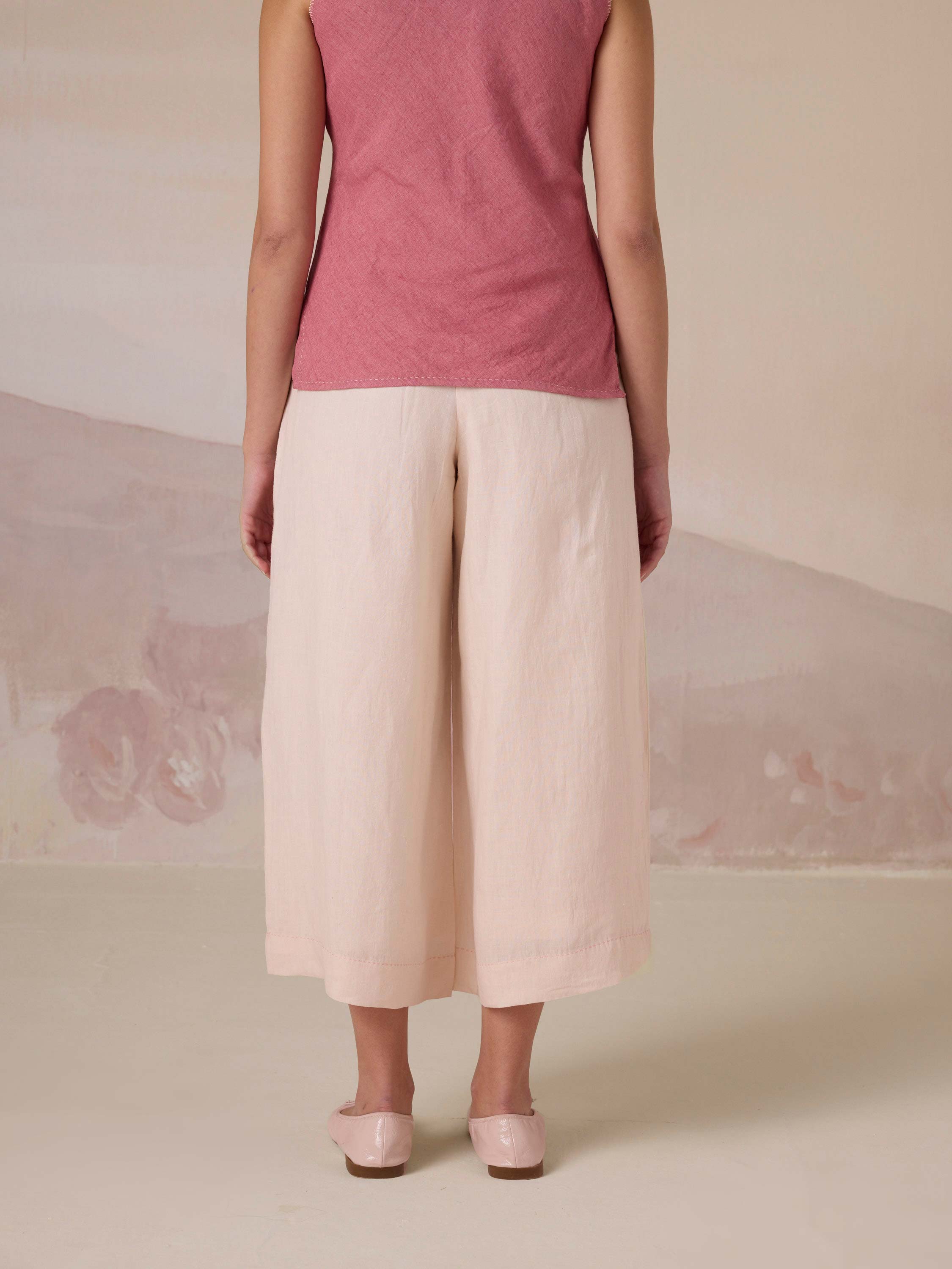 Apricot Pleat Linen Pants