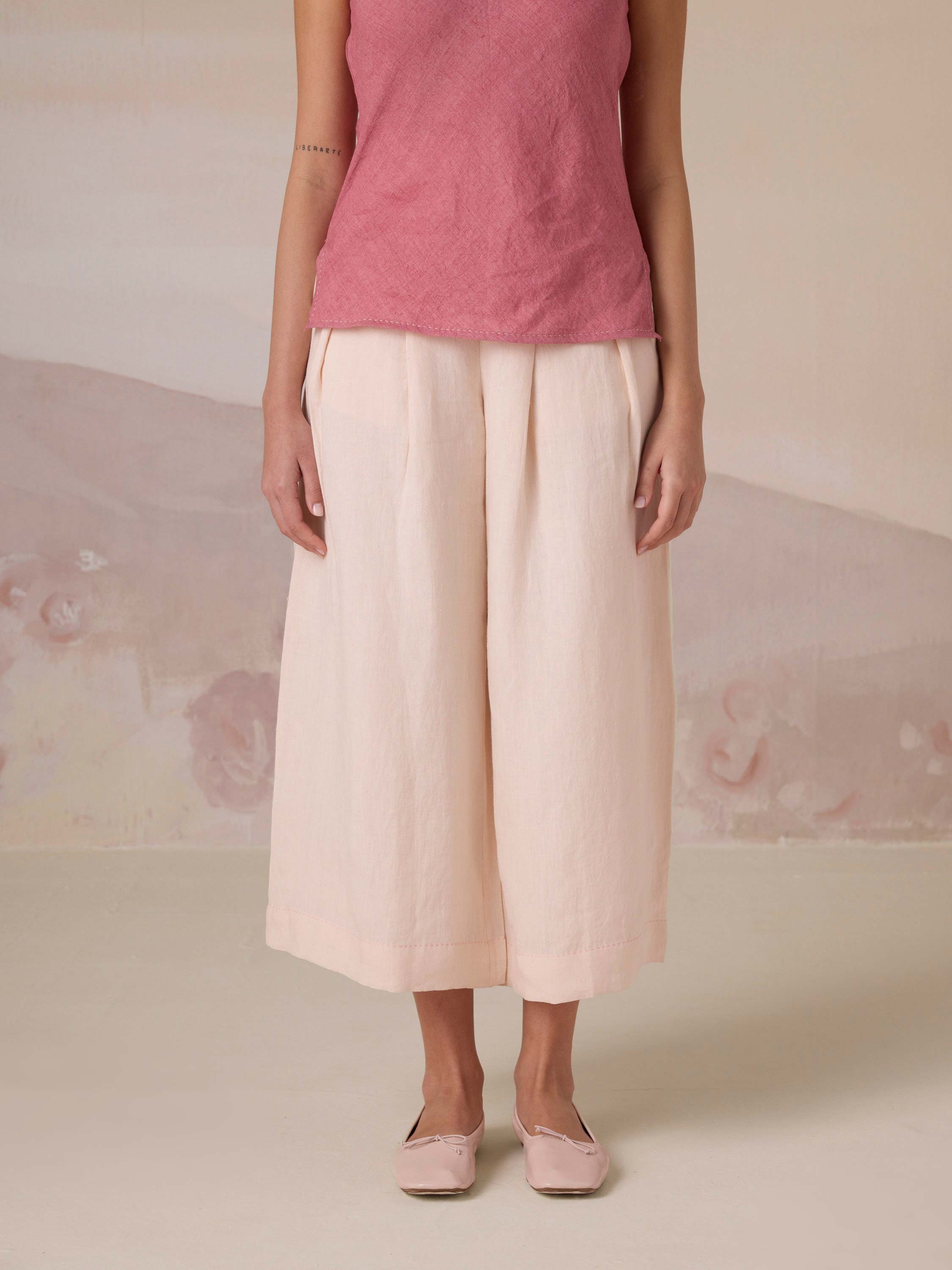Apricot Pleat Linen Pants