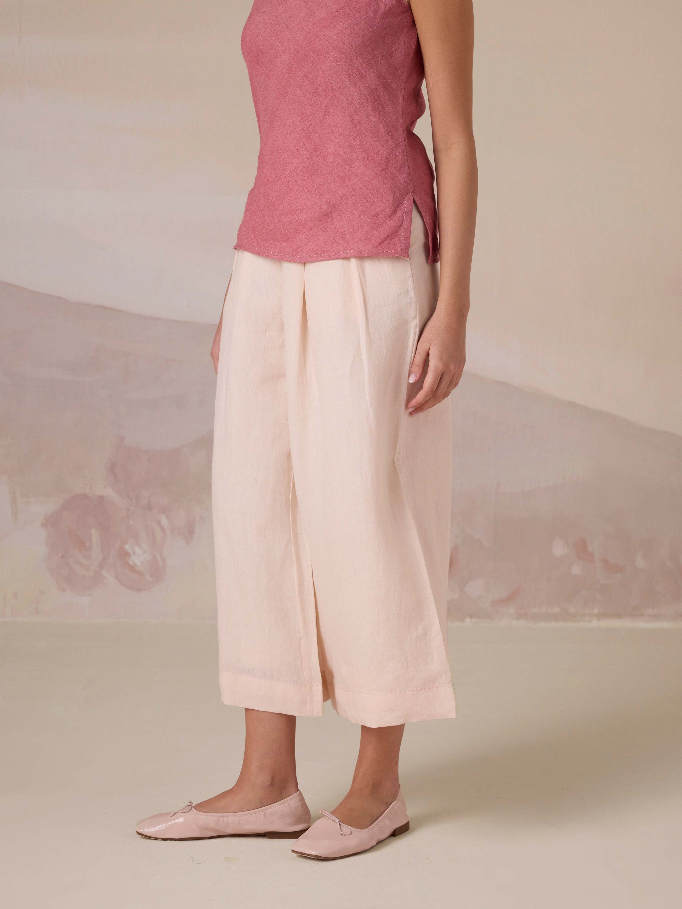 Apricot Pleat Linen Pants
