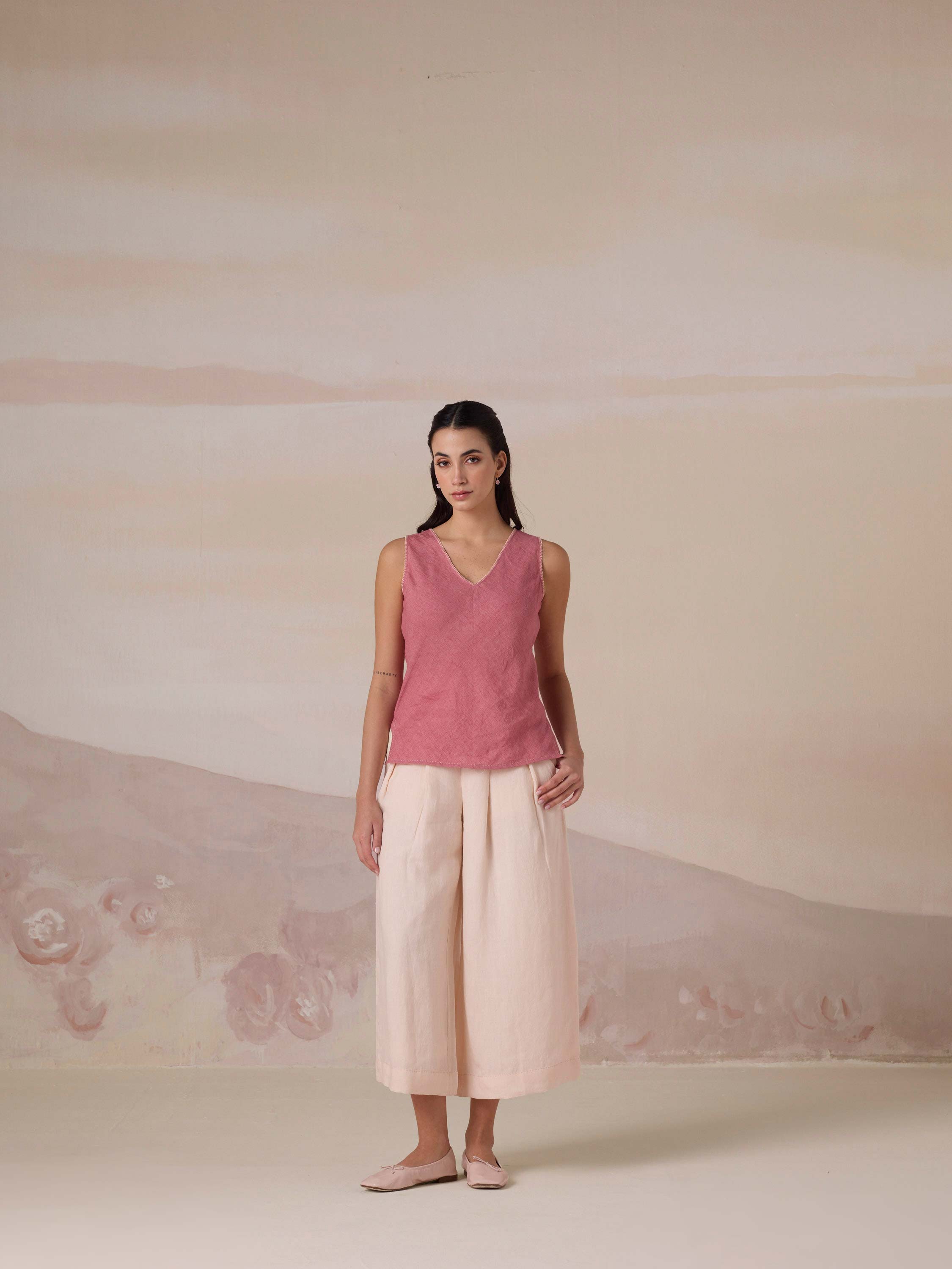 Apricot Pleat Linen Pants