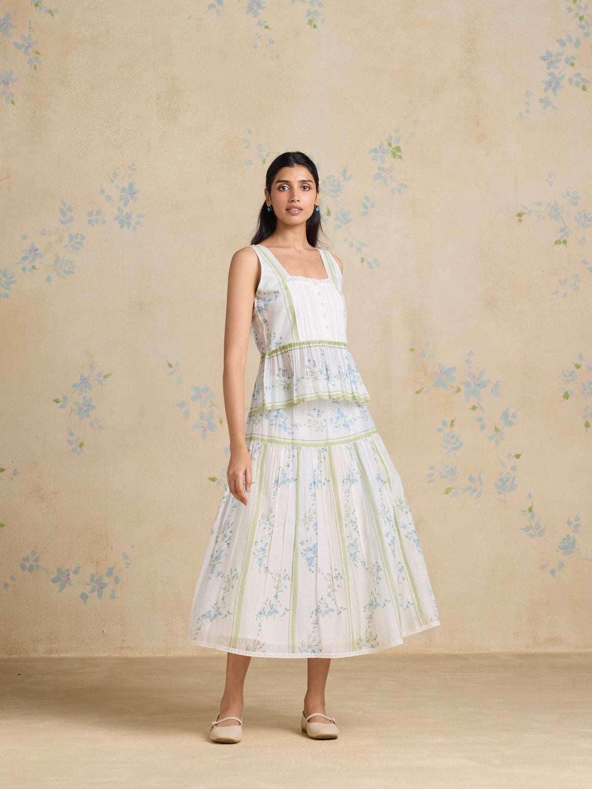 Lyra Dropped-Waist Midi Skirt