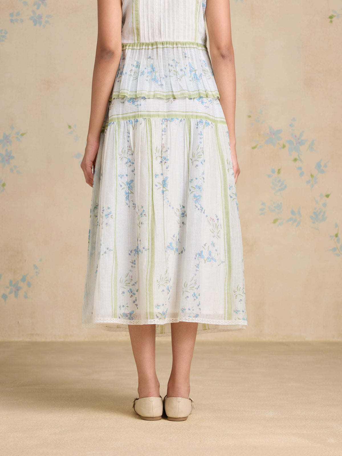 Lyra Dropped-Waist Midi Skirt