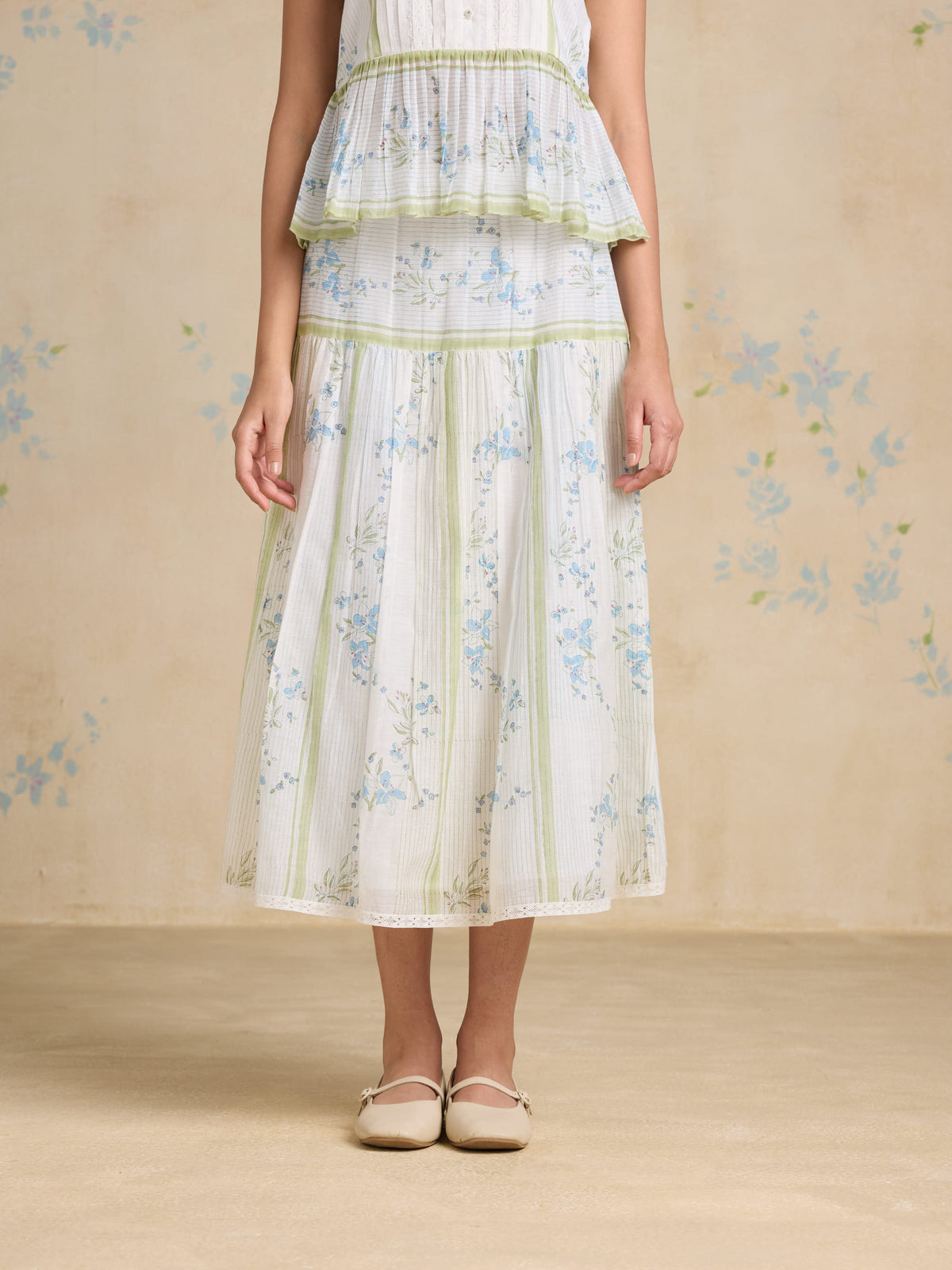 Lyra Dropped-Waist Midi Skirt