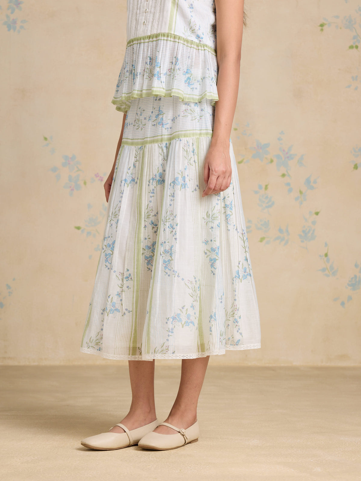 Lyra Dropped-Waist Midi Skirt
