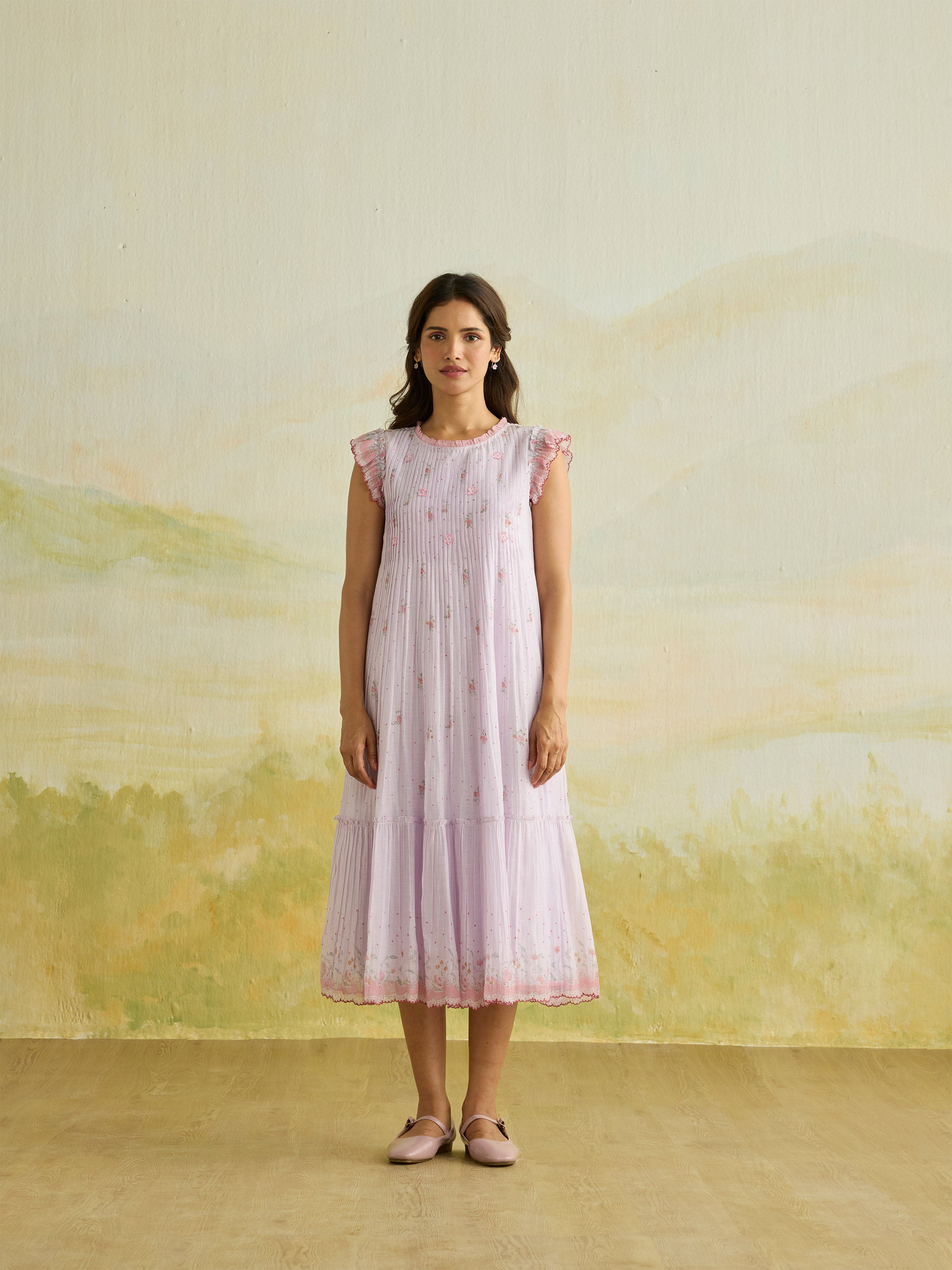 Petalglow Ruffle Midi Dress