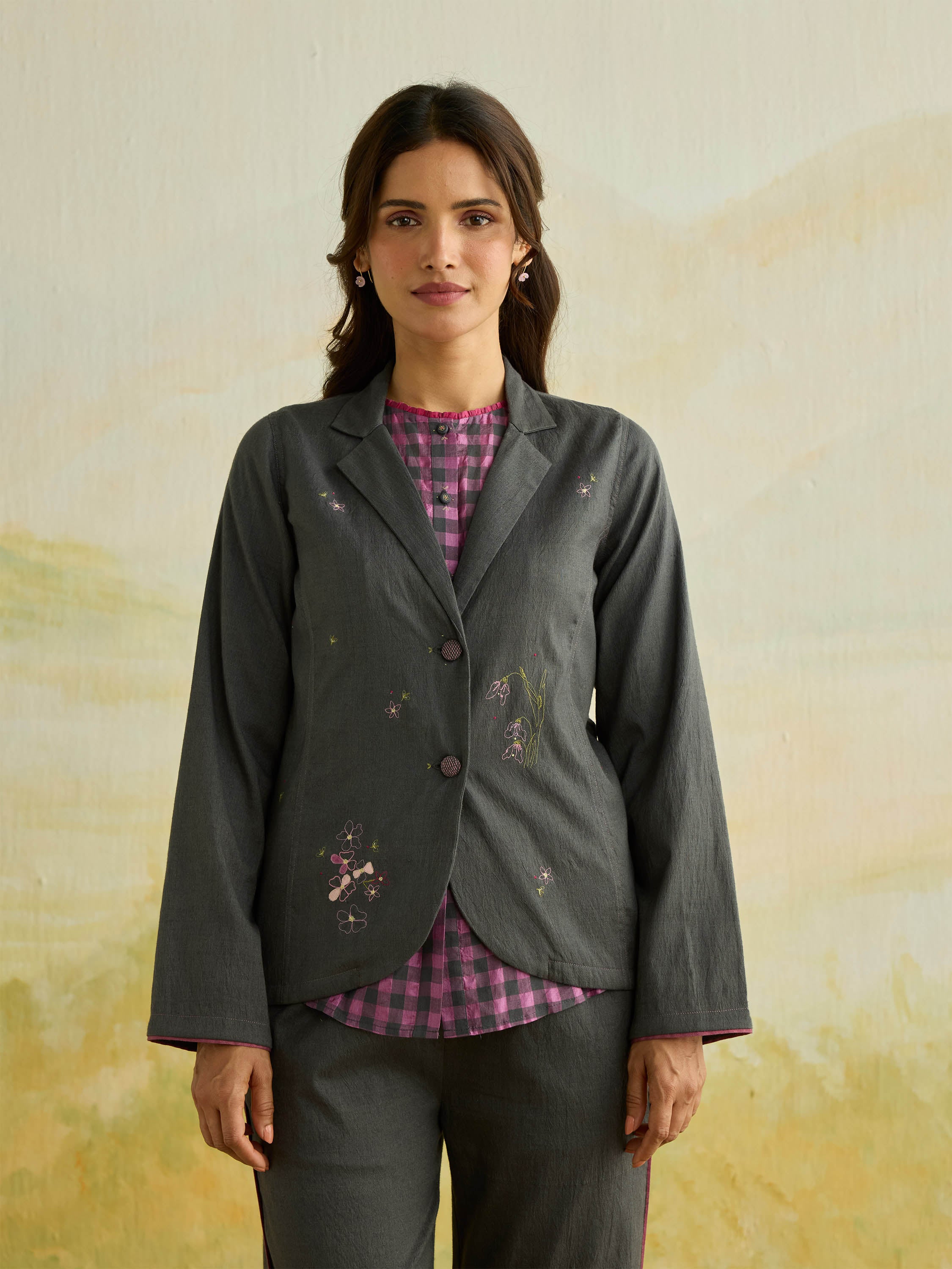 Charcoal Bloom Wool Jacket