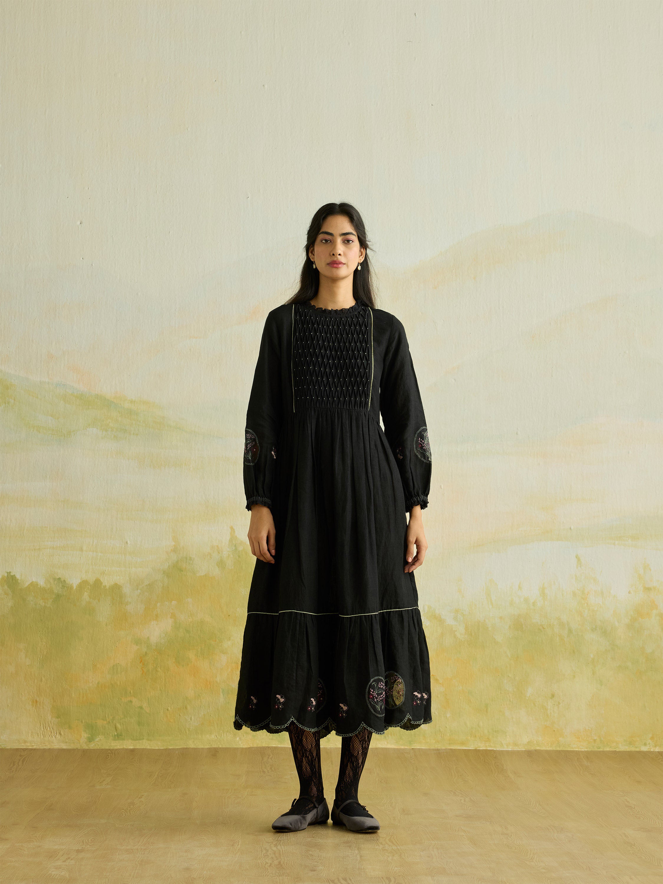 Midnight Grove Linen Dress