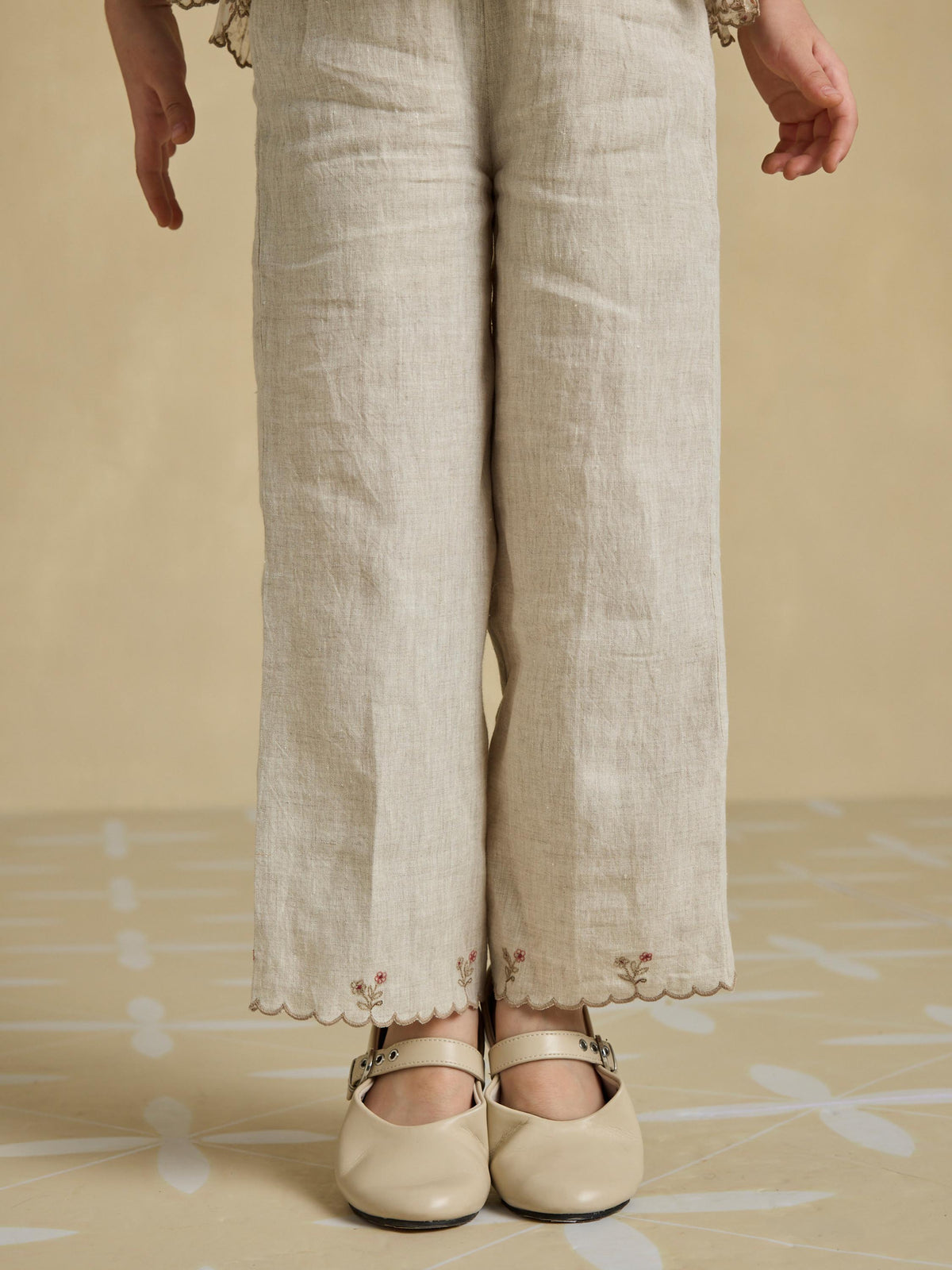 Fondly Little Linen Pants | Kids Linen Pants with Embroidered Hem | Buna