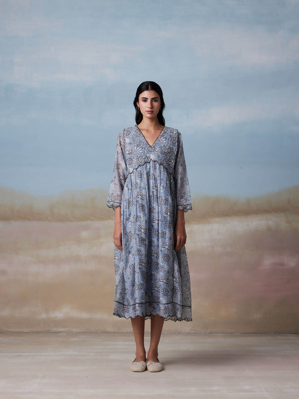 Scallop Denim Dress - Indigo Blue