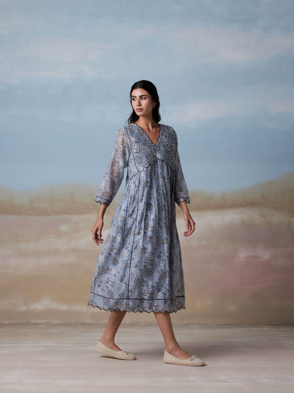 14086 Indigo Shimmer Buckle Dress