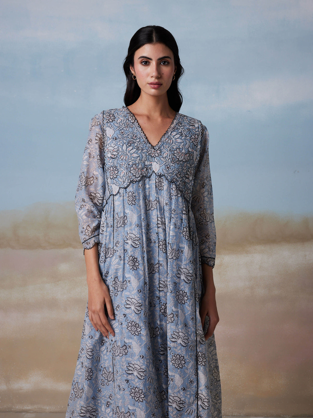 Indigo Pigments Scallop Dress: Shop Exquisite Blue Chintz Dresses