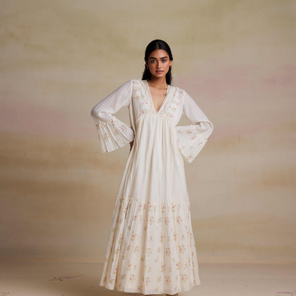green emerald velvet dress Elizabeth Embroidered Maxi White Dress - Restocked main image 1