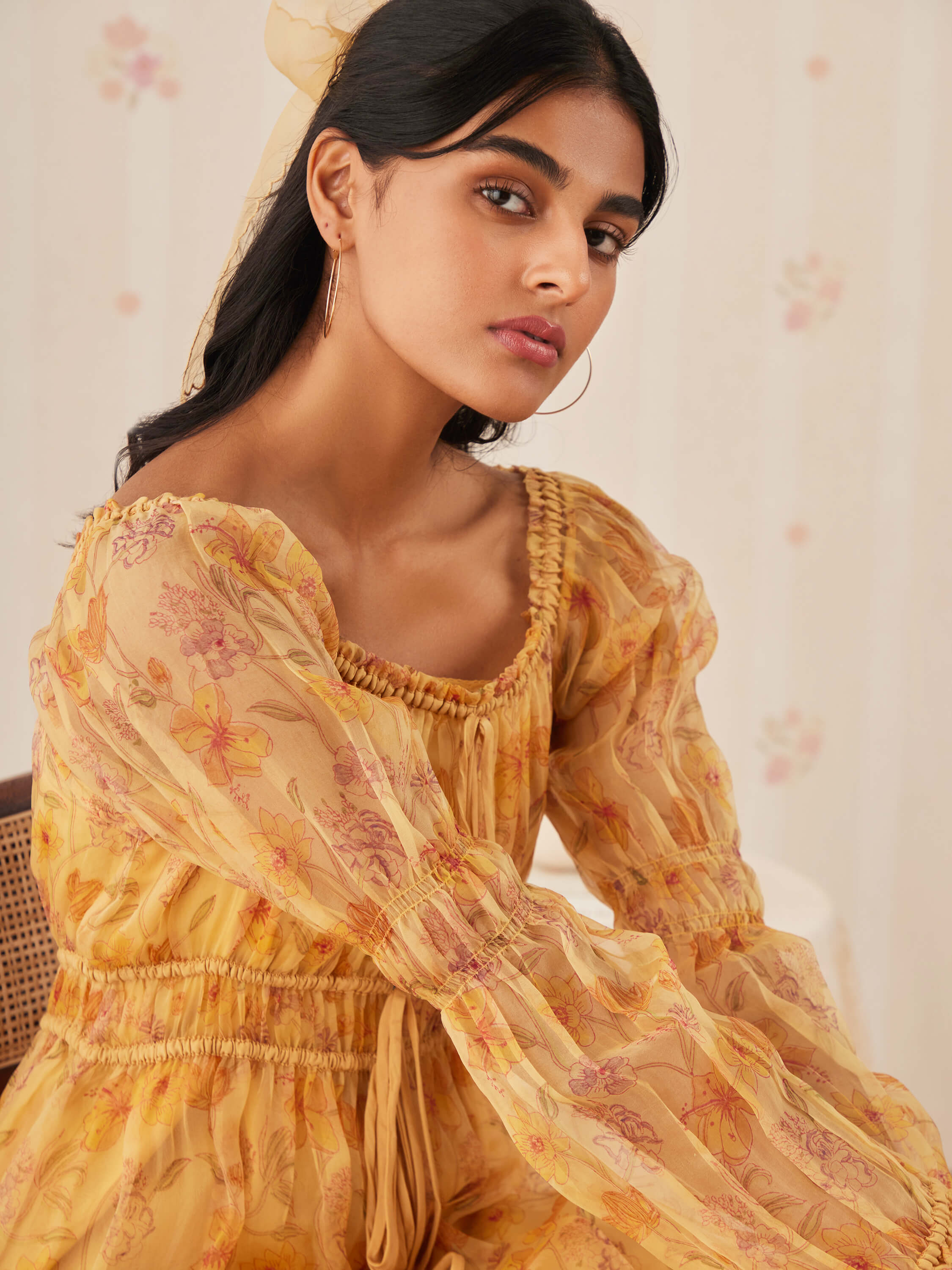 Saffron Shirred Organza Dress - Image 7