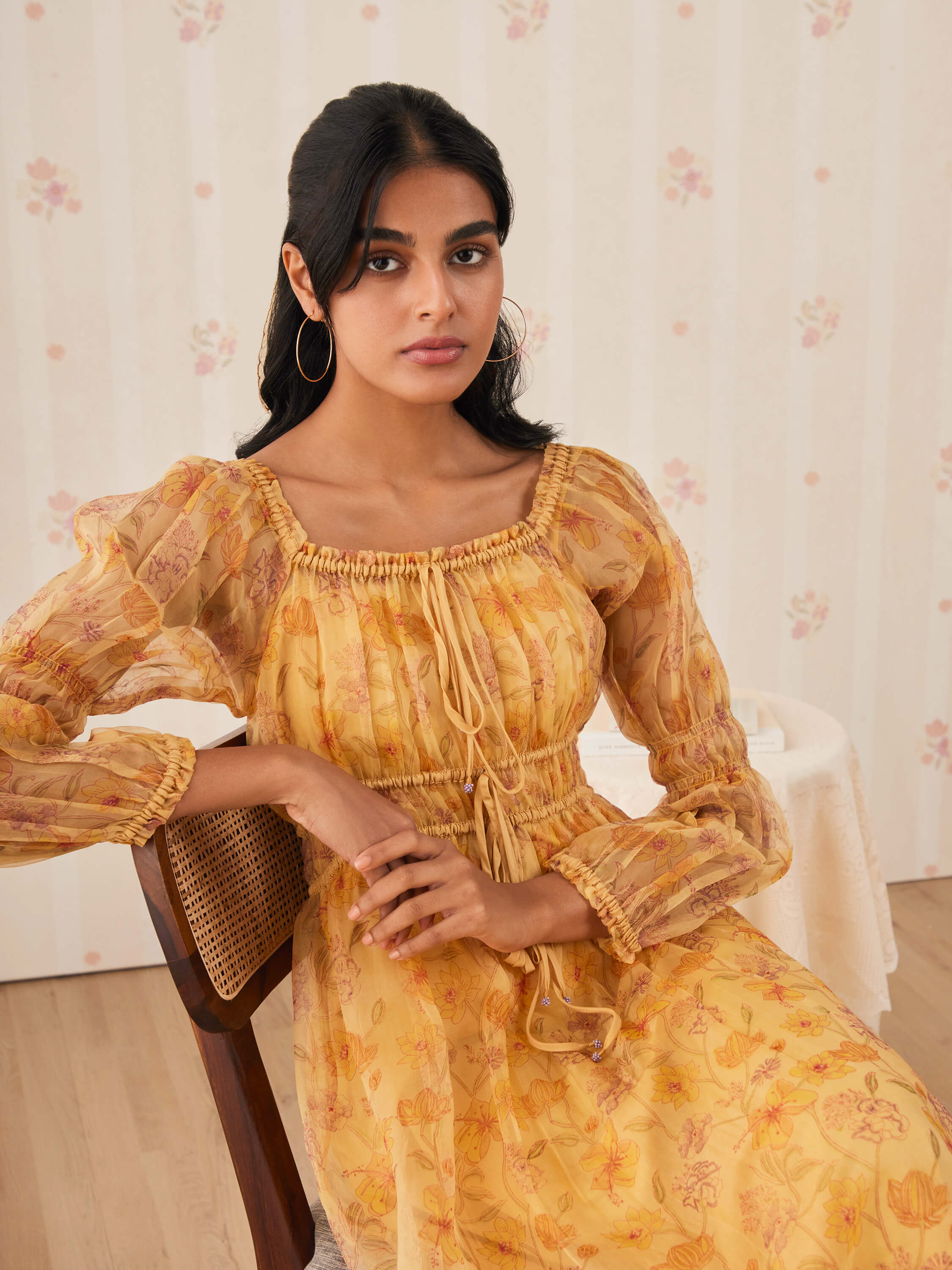 Saffron Shirred Organza Dress - Image 6