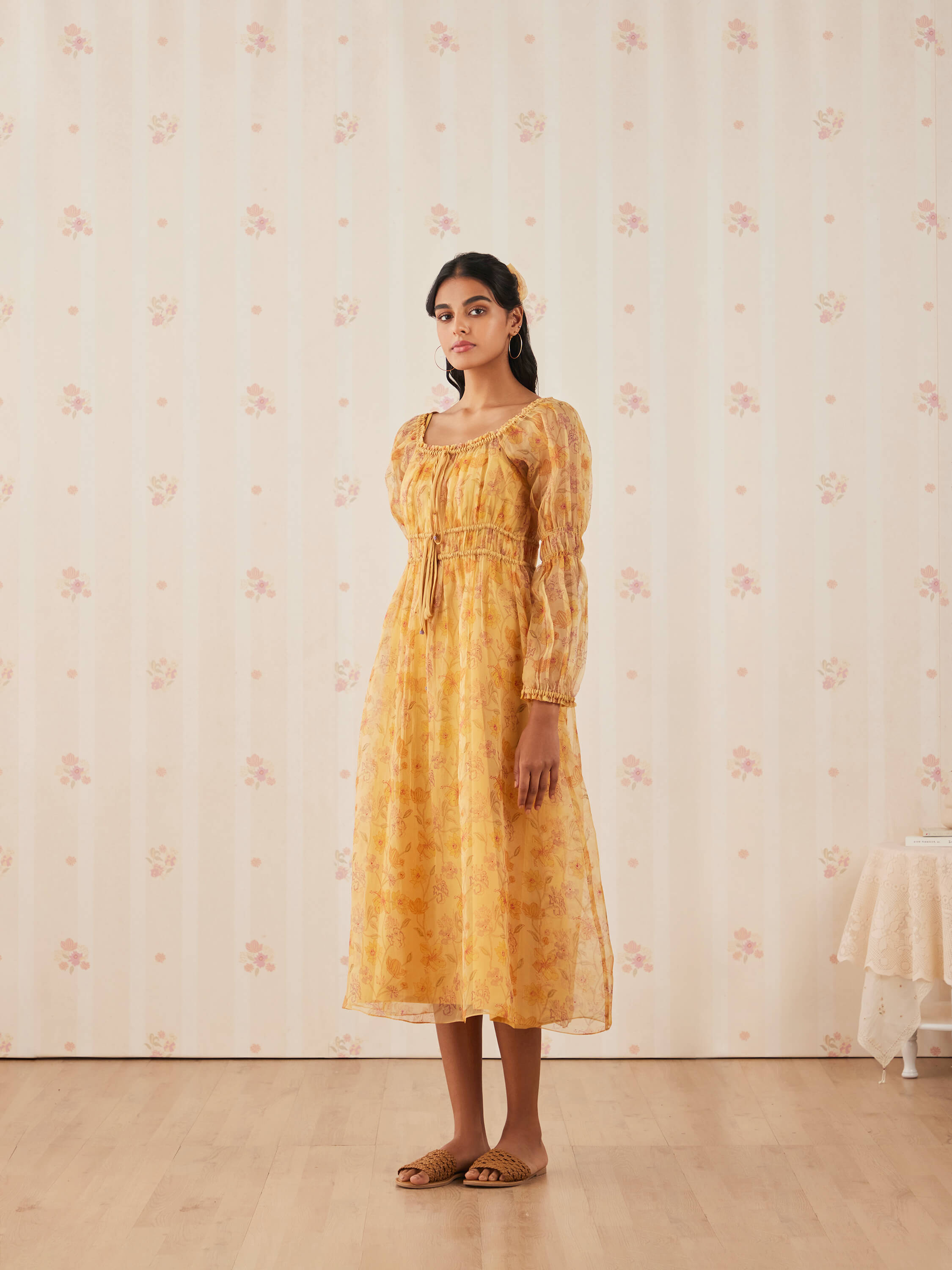 Saffron Shirred Organza Dress - Image 4