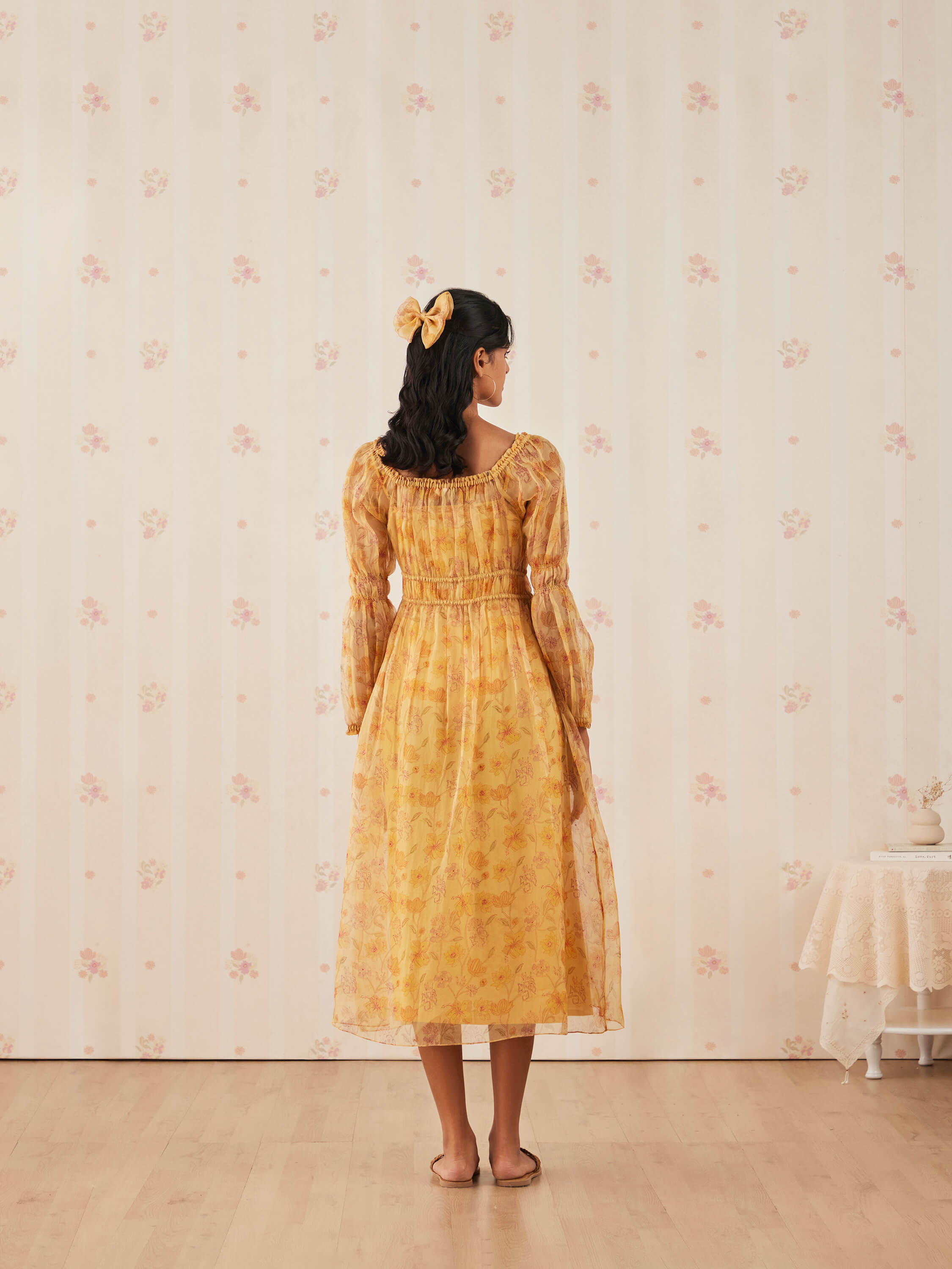 Saffron Shirred Organza Dress - Image 5