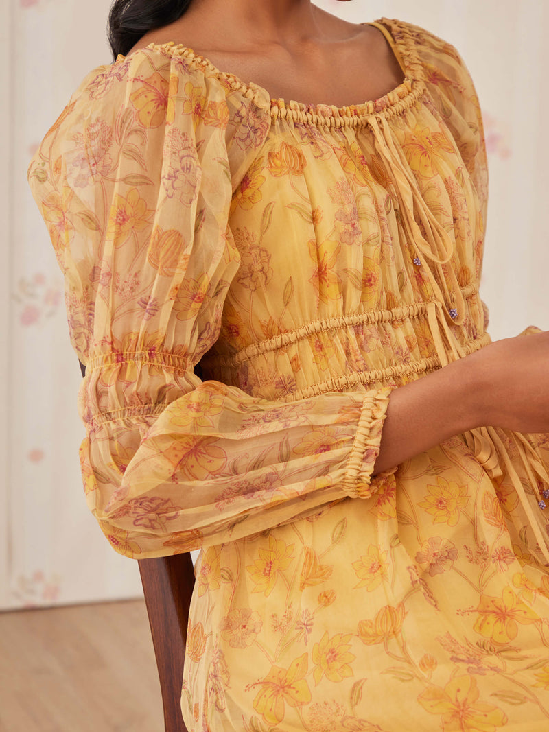 Saffron Shirred Organza Dress